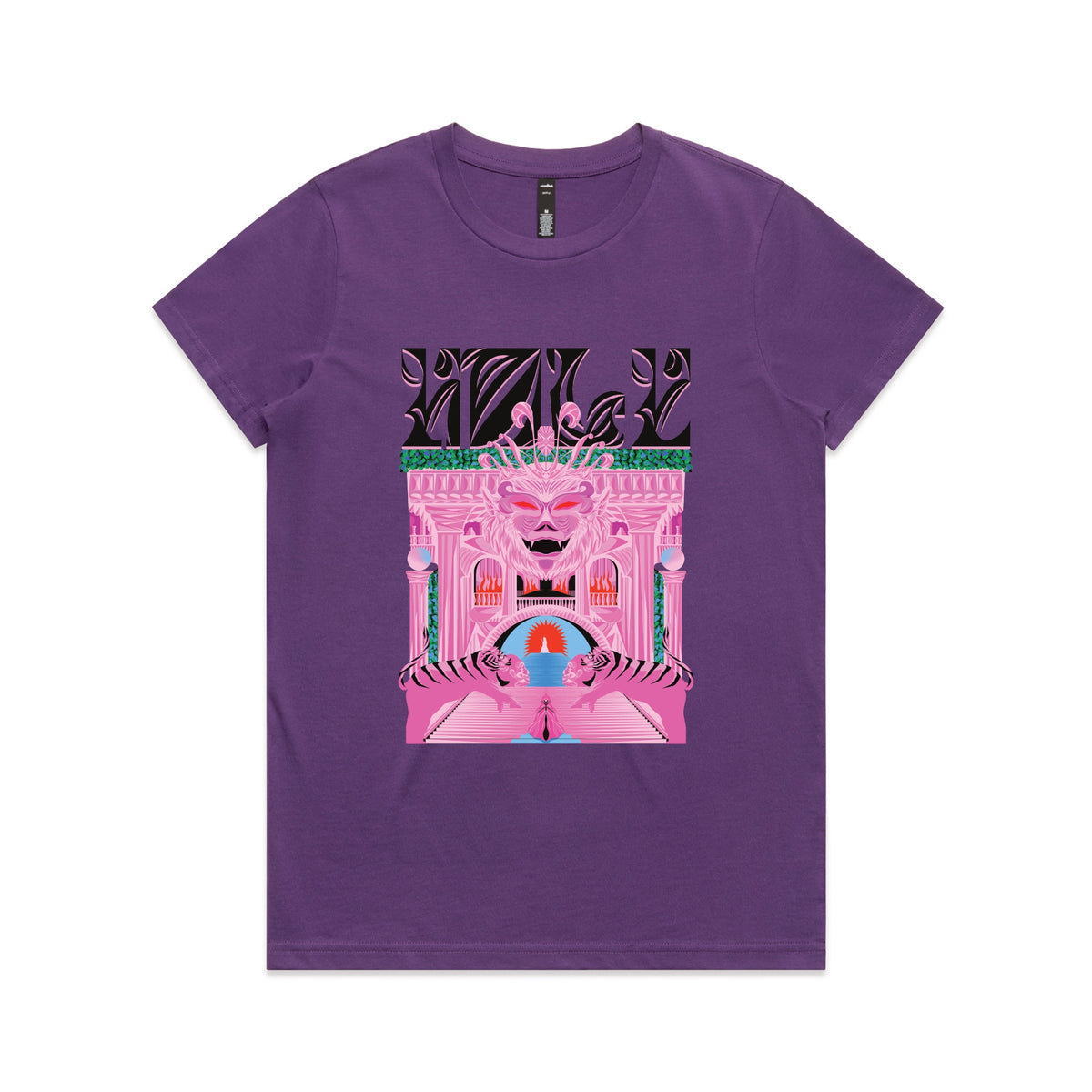 Purple fitted womens t-shirt with Holy Temple graphic by Lonely Kids Club