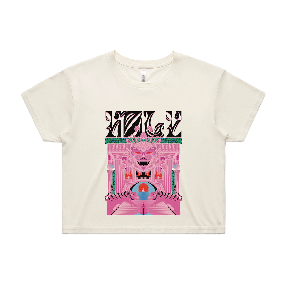 Ecru crop top with Holy Temple graphic by Lonely Kids Club