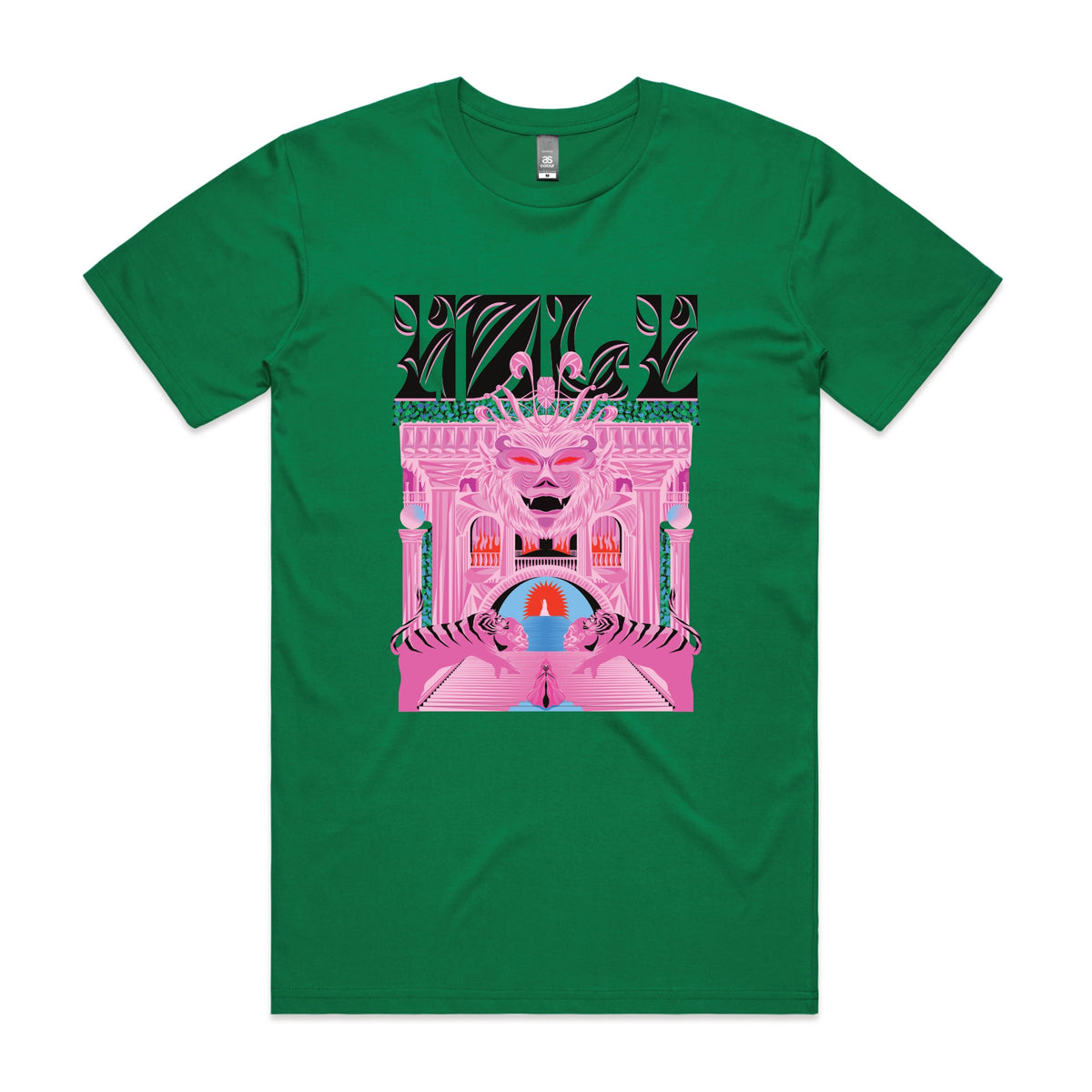 Green unisex t-shirt with Holy Temple graphic by Lonely Kids Club