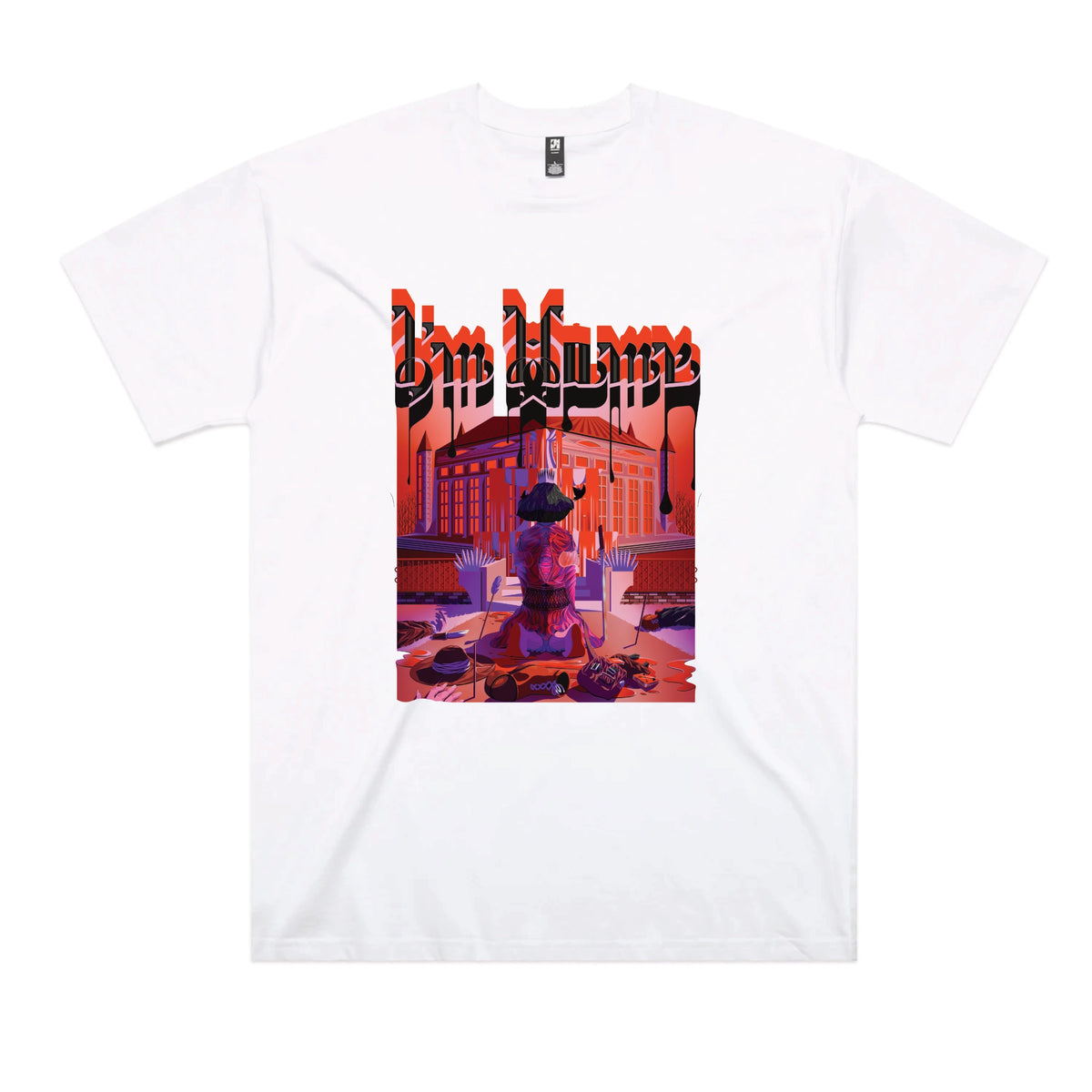 White oversized t-shirt with I'm Home graphic by Lonely Kids Club