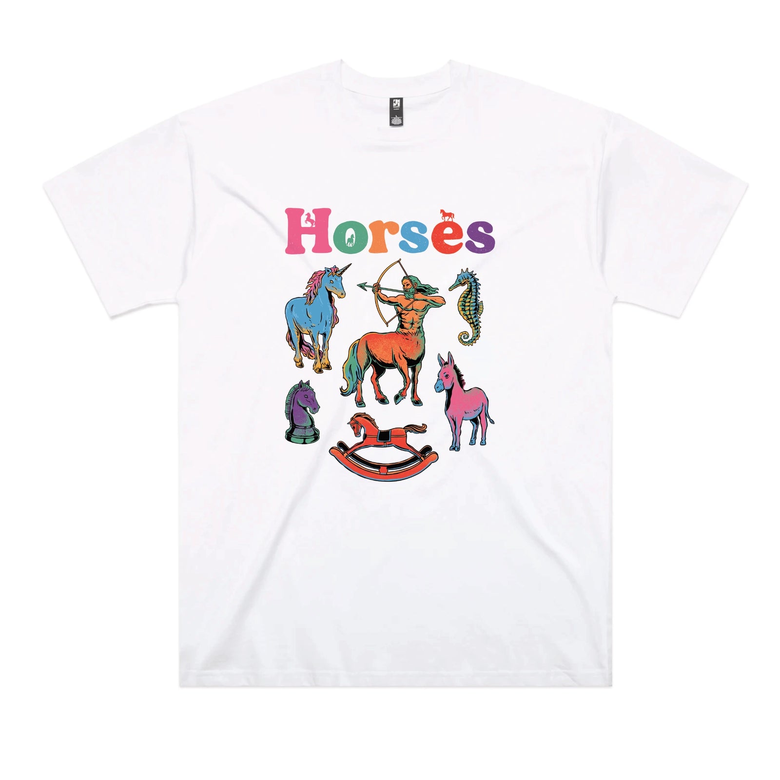 White oversized t-shirt with Bright Horses graphic by Lonely Kids Club