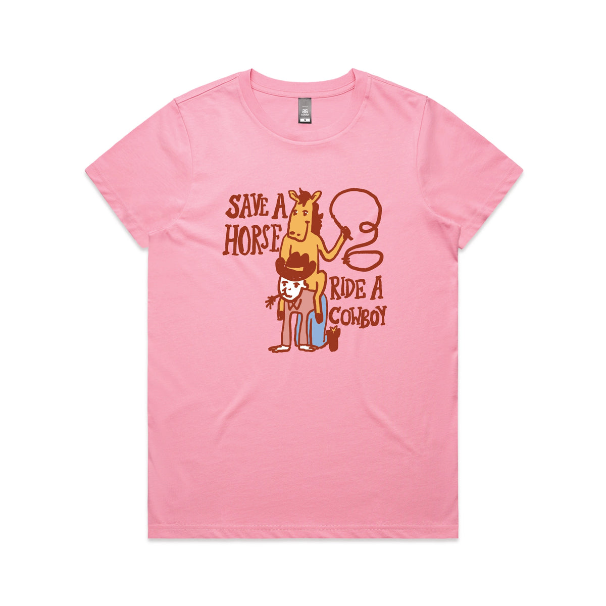 Bubblegum fitted womens t-shirt with Save A Horse graphic by Lonely Kids Club