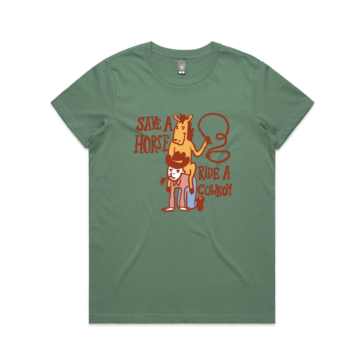 Sage fitted womens t-shirt with Save A Horse graphic by Lonely Kids Club