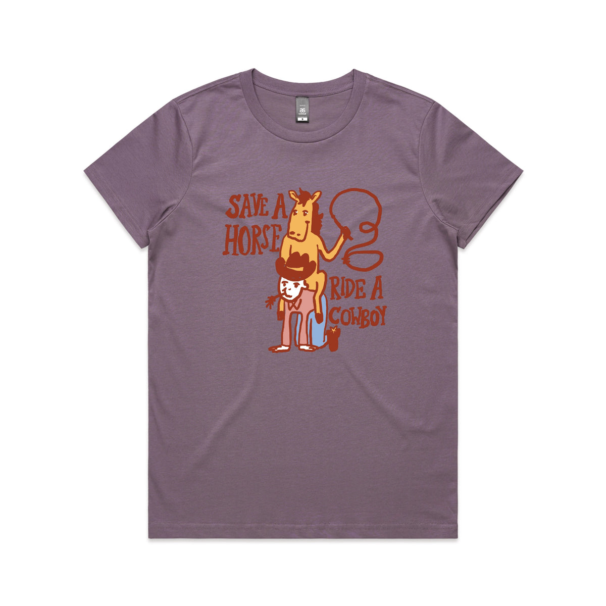 Mauve fitted womens t-shirt with Save A Horse graphic by Lonely Kids Club