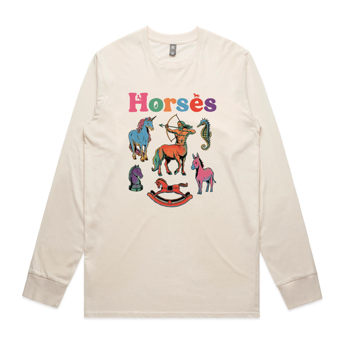 Ecru long sleeve t-shirt with Bright Horses graphic by Lonely Kids Club