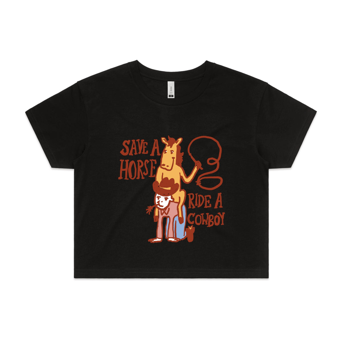 Black crop top with Save A Horse graphic by Lonely Kids Club