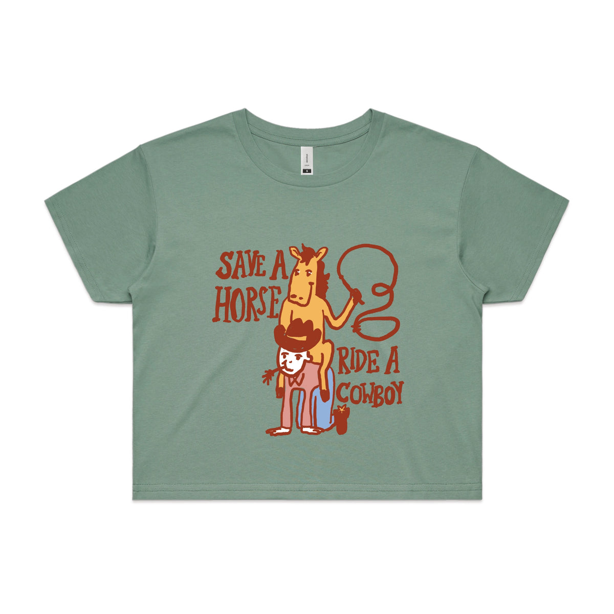 Sage crop top with Save A Horse graphic by Lonely Kids Club
