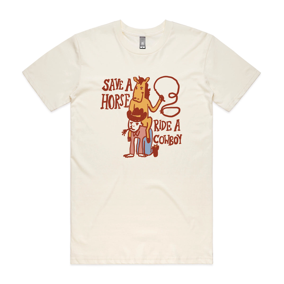 Ecru unisex t-shirt with Save A Horse graphic by Lonely Kids Club