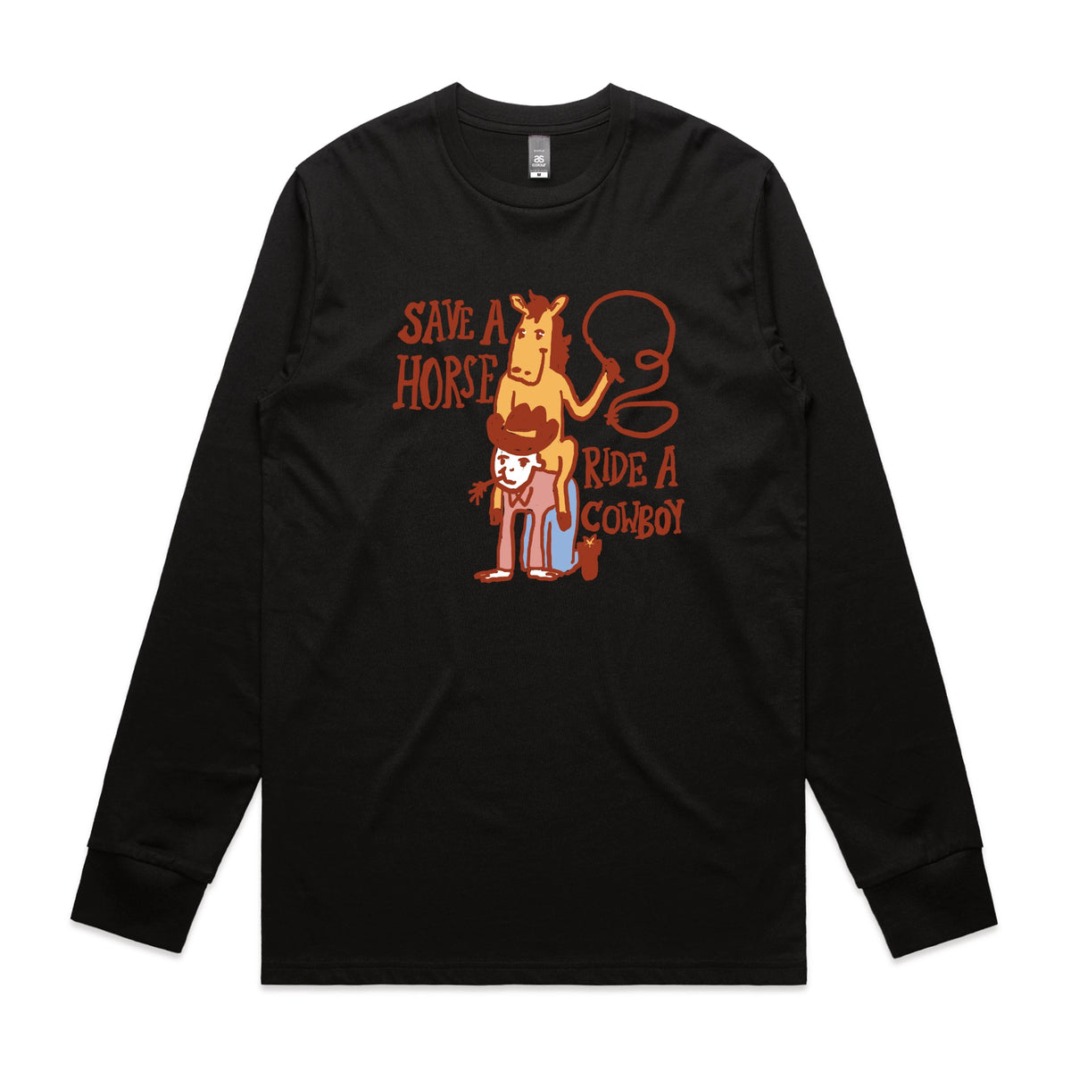 Black long sleeve t-shirt with Save A Horse graphic by Lonely Kids Club