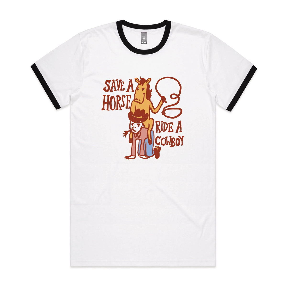 Black/White Ringer unisex t-shirt with Save A Horse graphic by Lonely Kids Club