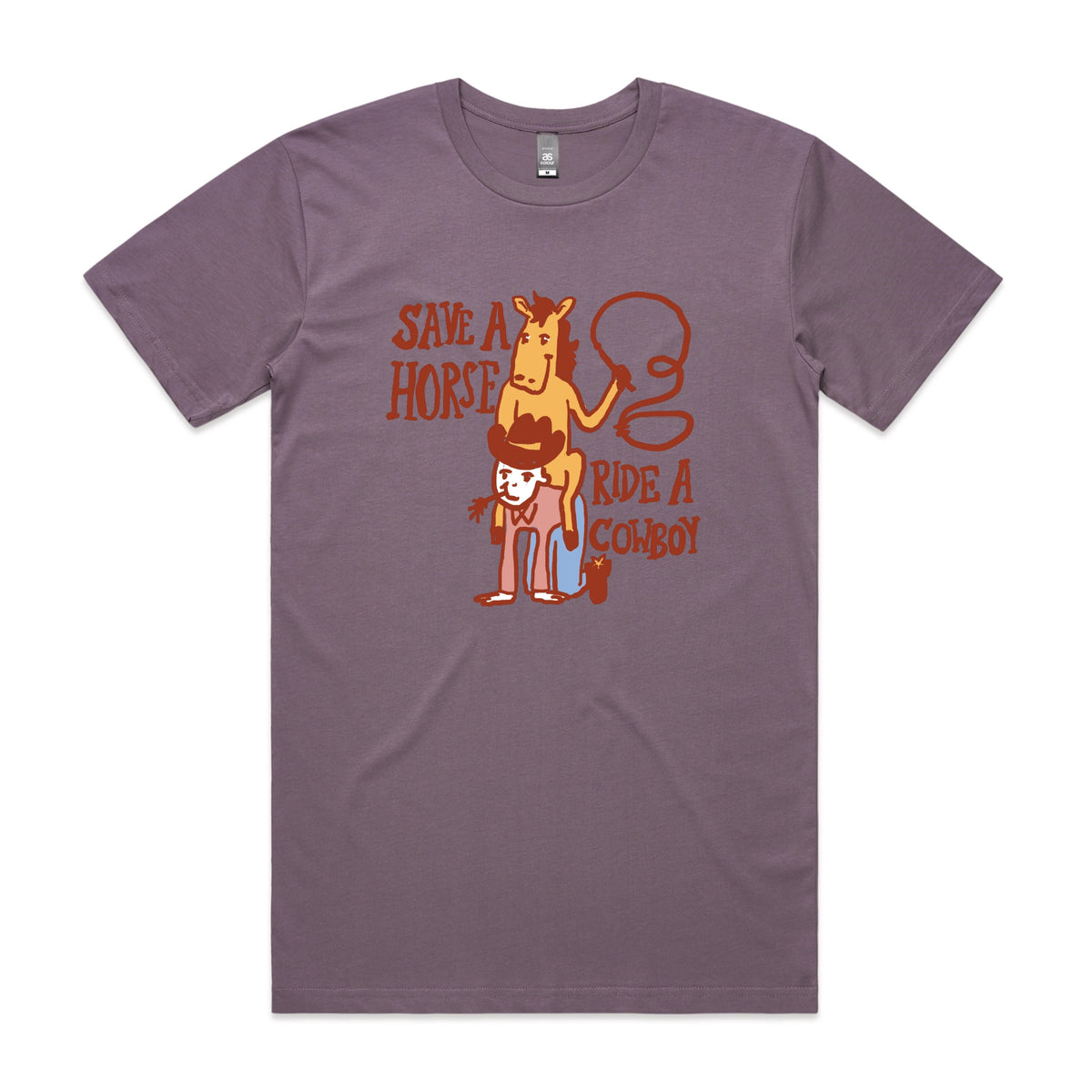 Mauve unisex t-shirt with Save A Horse graphic by Lonely Kids Club