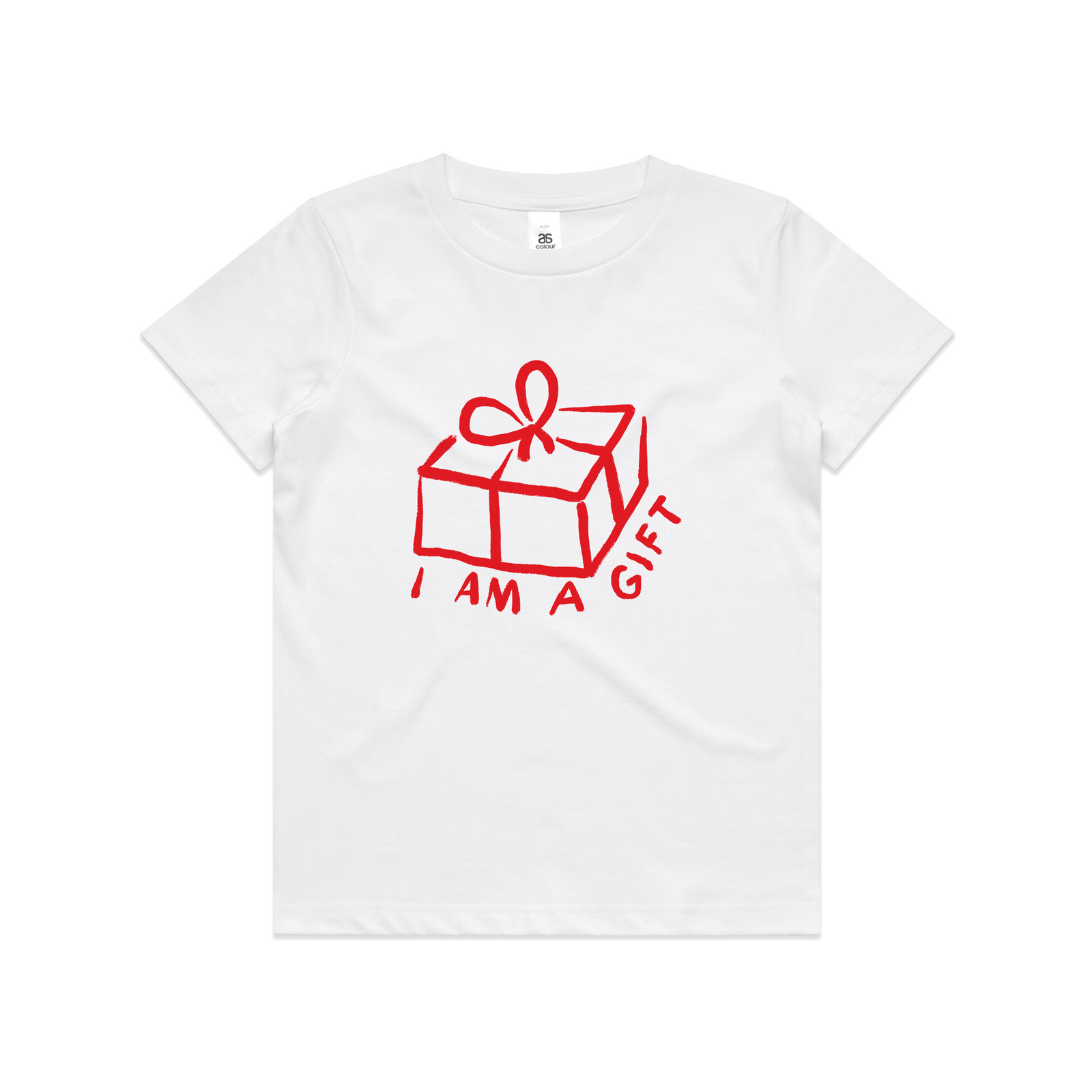 White kids t-shirt with I Am A Gift Kids graphic by Lonely Kids Club