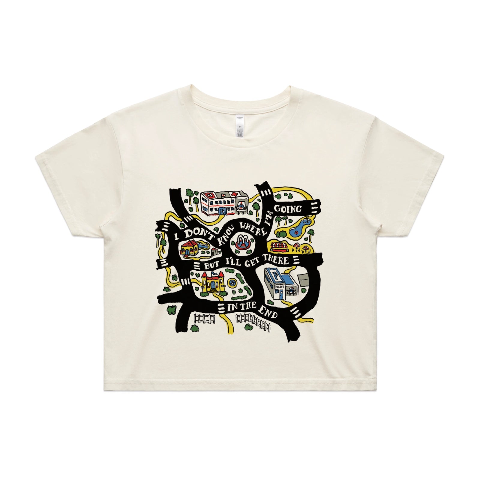 Ecru crop top with In The End graphic by Lonely Kids Club