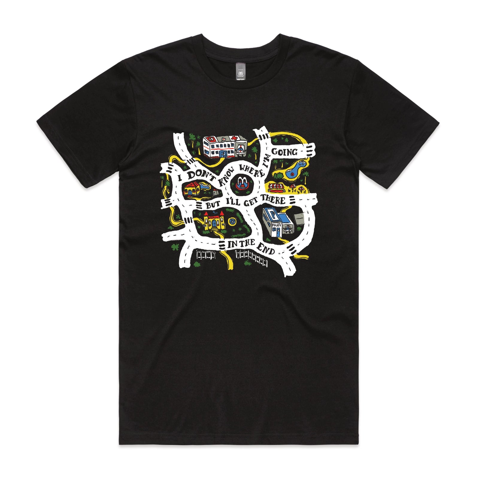 Black unisex t-shirt with In The End graphic by Lonely Kids Club