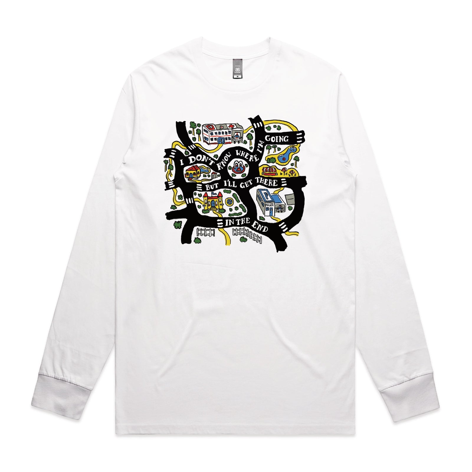 White long sleeve t-shirt with In The End graphic by Lonely Kids Club