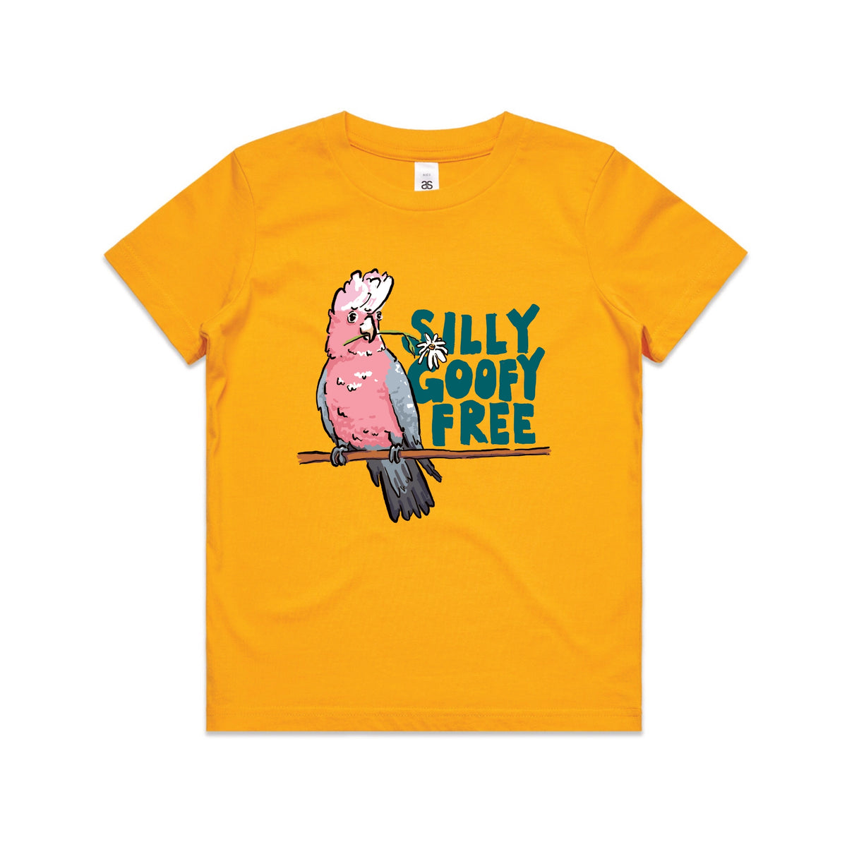 Gold kids t-shirt with Silly Goofy Free Kids graphic by Lonely Kids Club