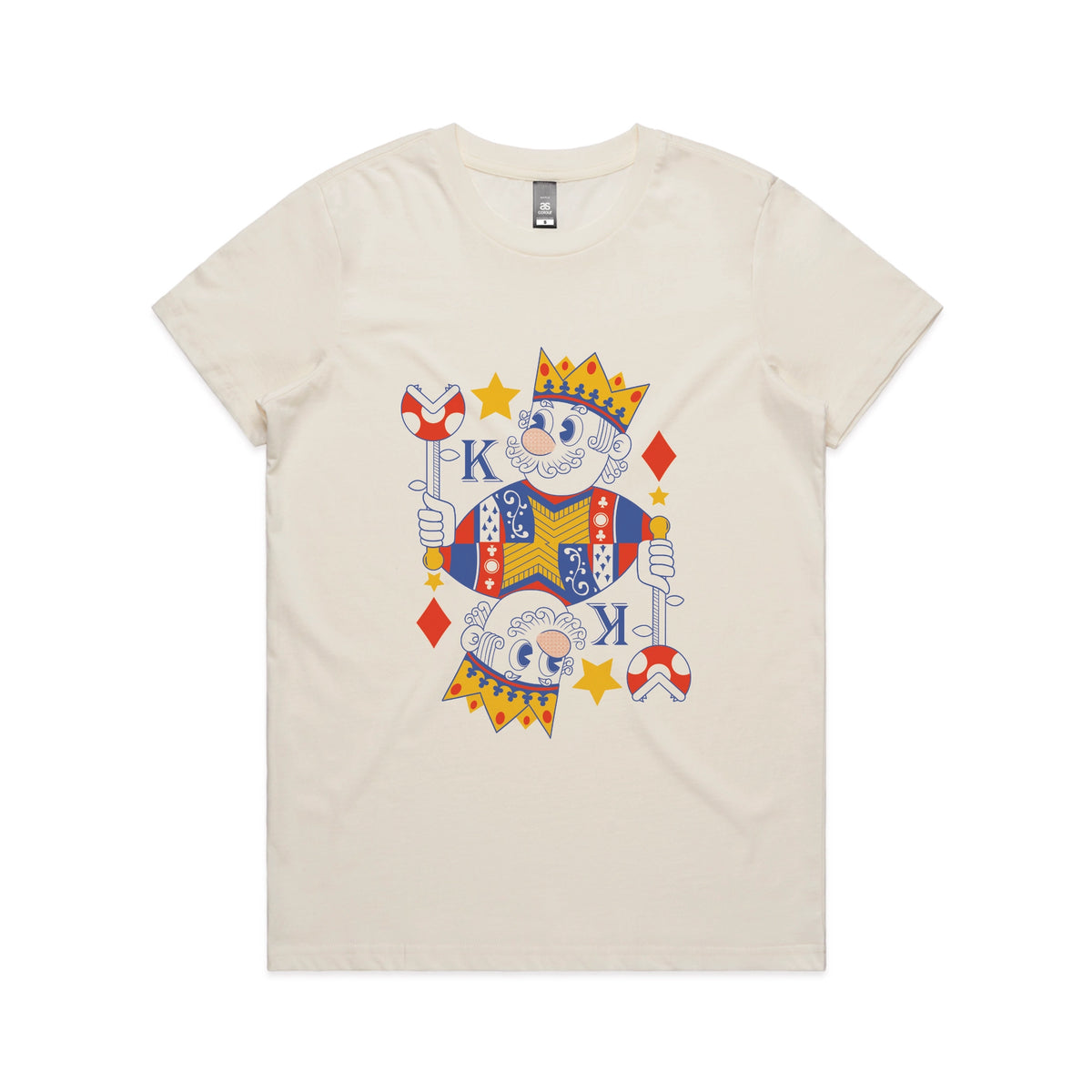 Ecru fitted womens t-shirt with Mushroom King graphic by Lonely Kids Club