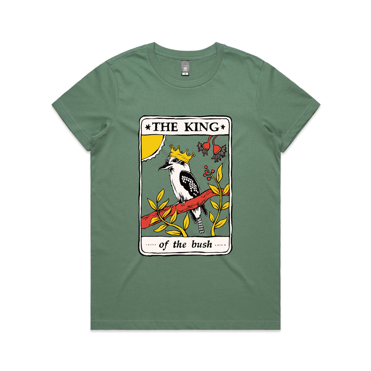 Sage fitted womens t-shirt with The King Tarot graphic by Lonely Kids Club
