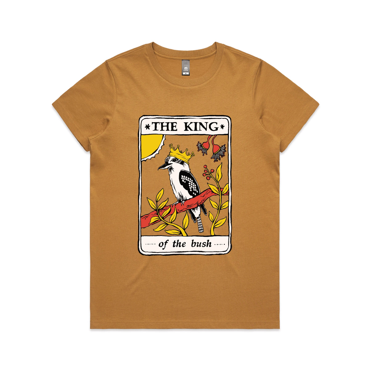 Camel fitted womens t-shirt with The King Tarot graphic by Lonely Kids Club