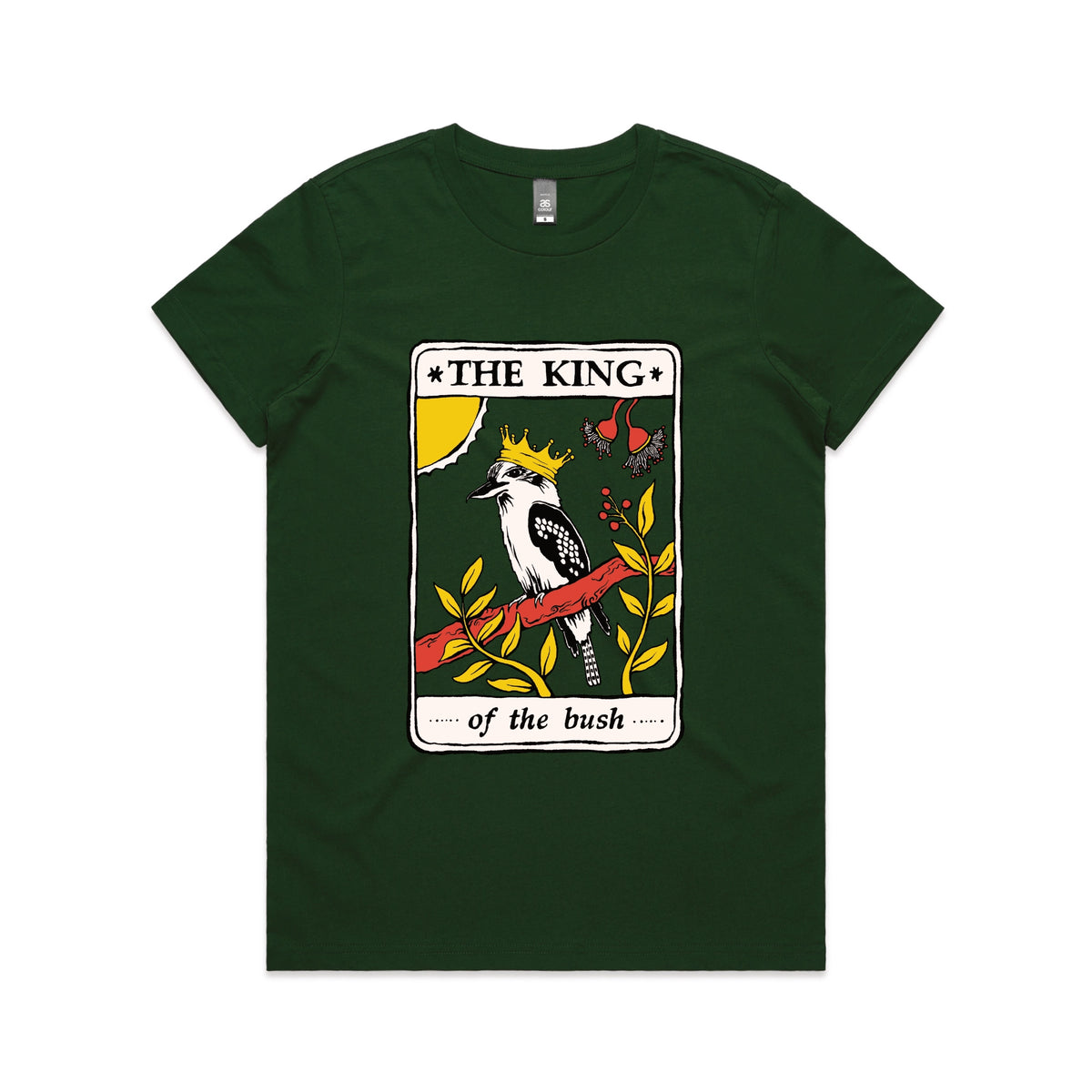 Forest Green fitted womens t-shirt with The King Tarot graphic by Lonely Kids Club