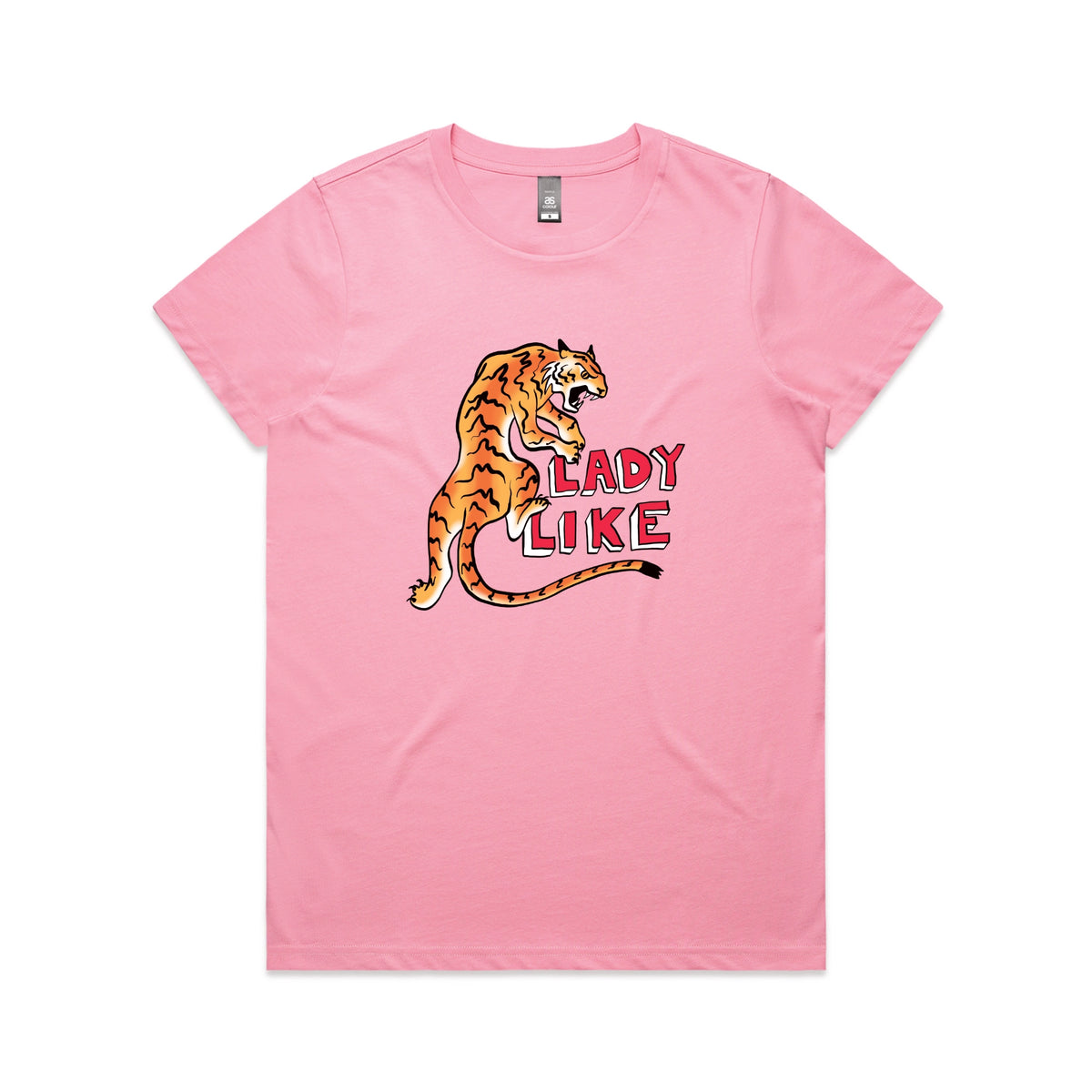 Bubblegum fitted womens t-shirt with Lady Like graphic by Lonely Kids Club