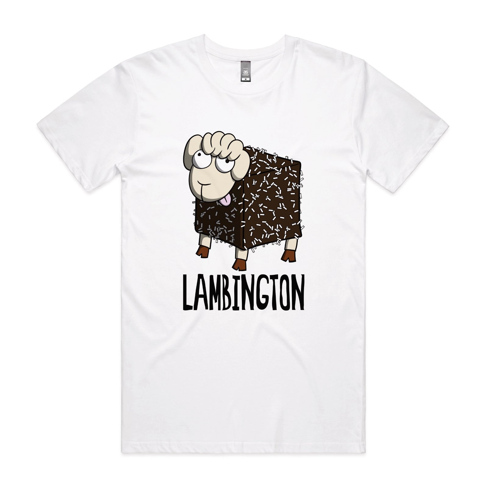 White unisex t-shirt with Lambington graphic by Lonely Kids Club