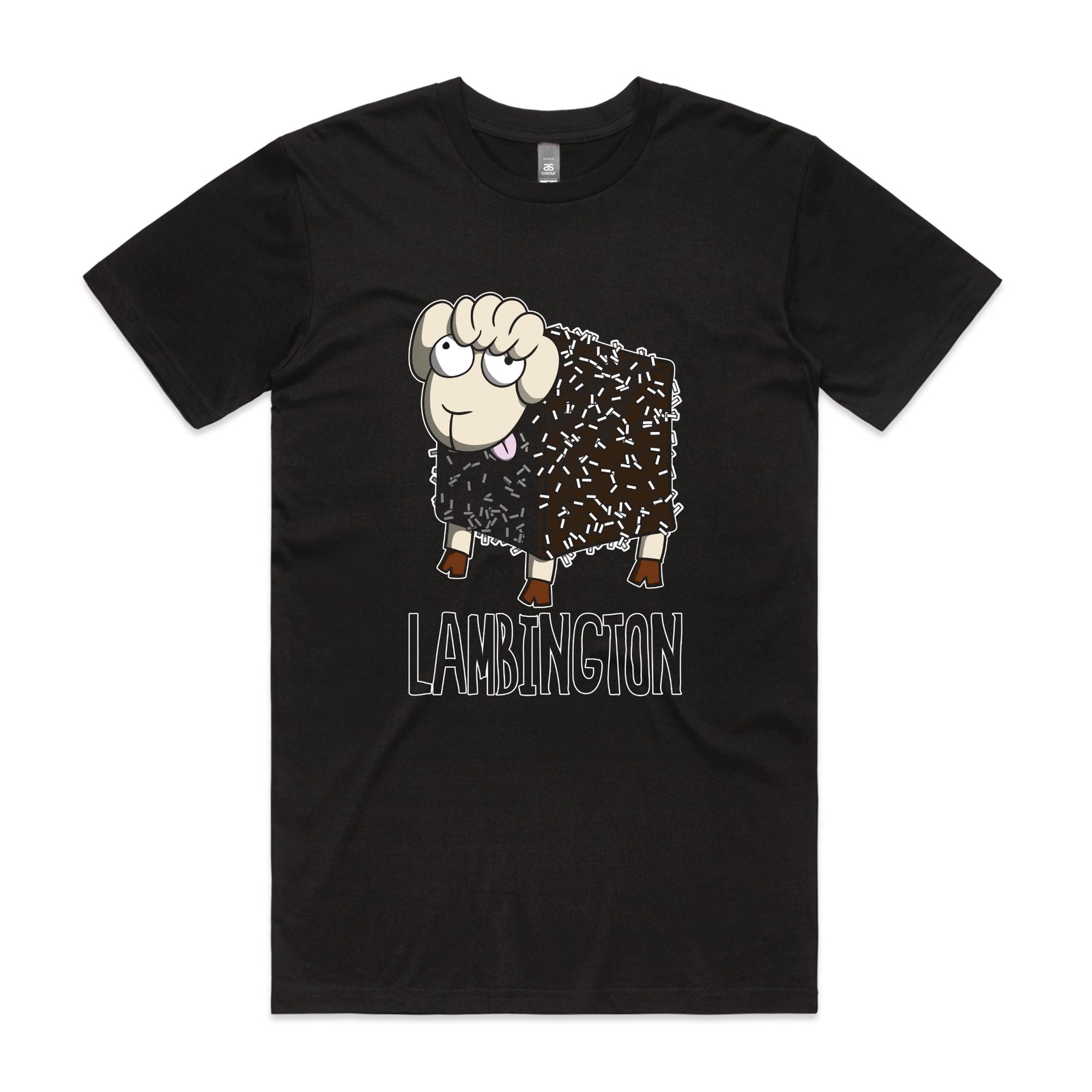 Black unisex t-shirt with Lambington graphic by Lonely Kids Club