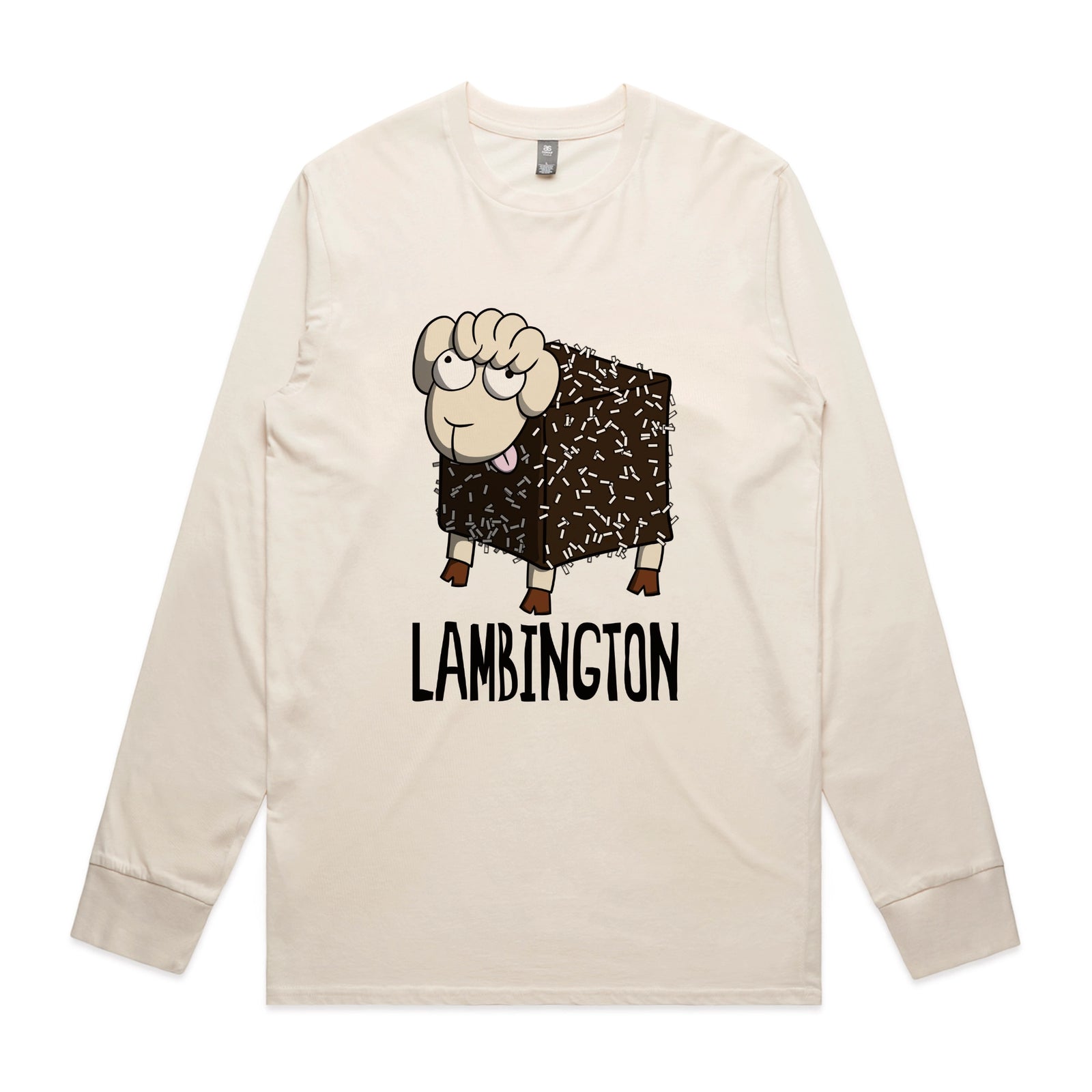 Ecru long sleeve t-shirt with Lambington graphic by Lonely Kids Club