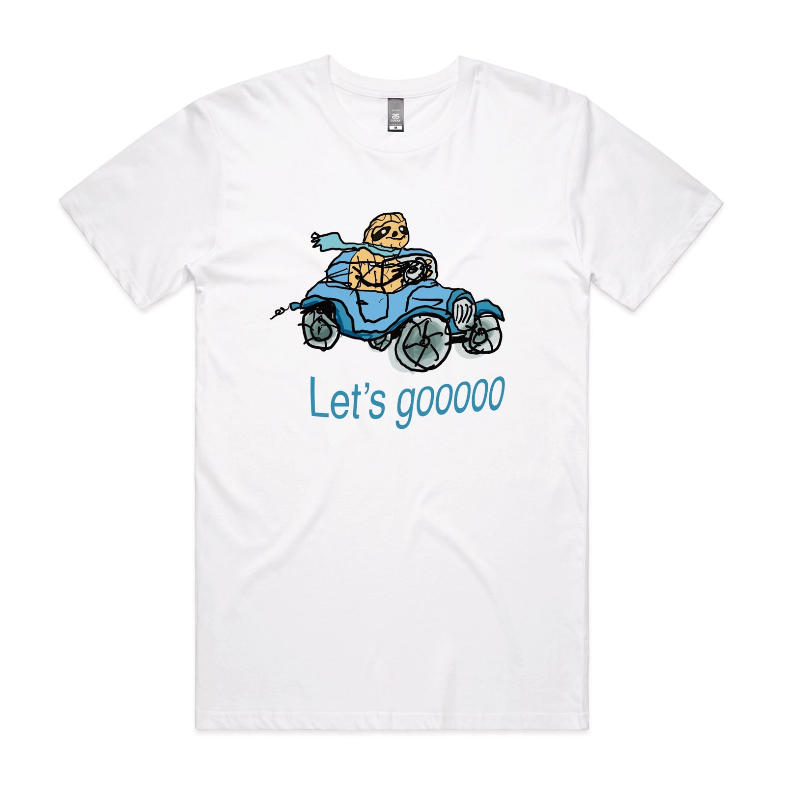 White unisex t-shirt with Let's Gooooo graphic by Lonely Kids Club