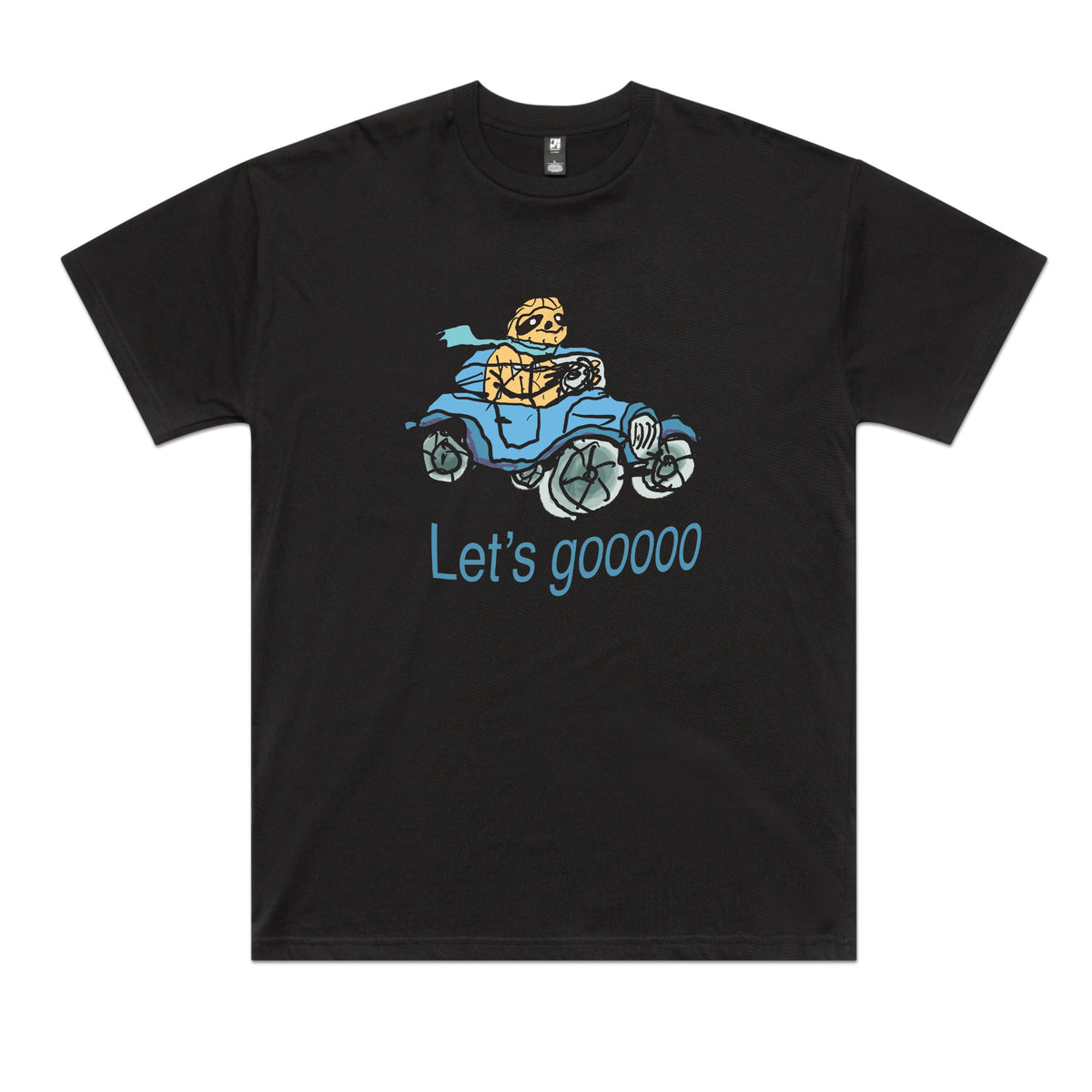 Black oversized t-shirt with Let's Gooooo graphic by Lonely Kids Club