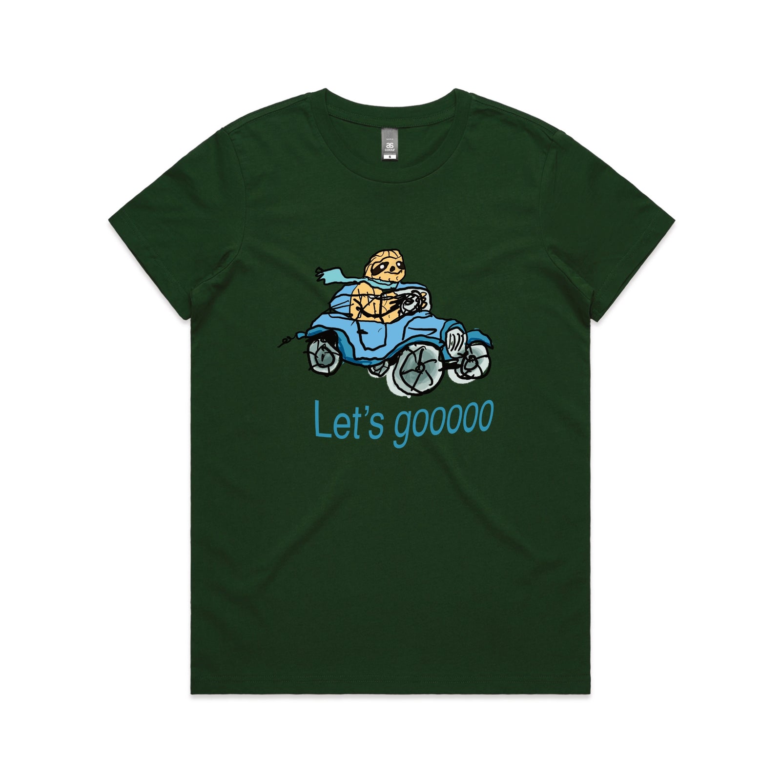Forest Green fitted womens t-shirt with Let's Gooooo graphic by Lonely Kids Club
