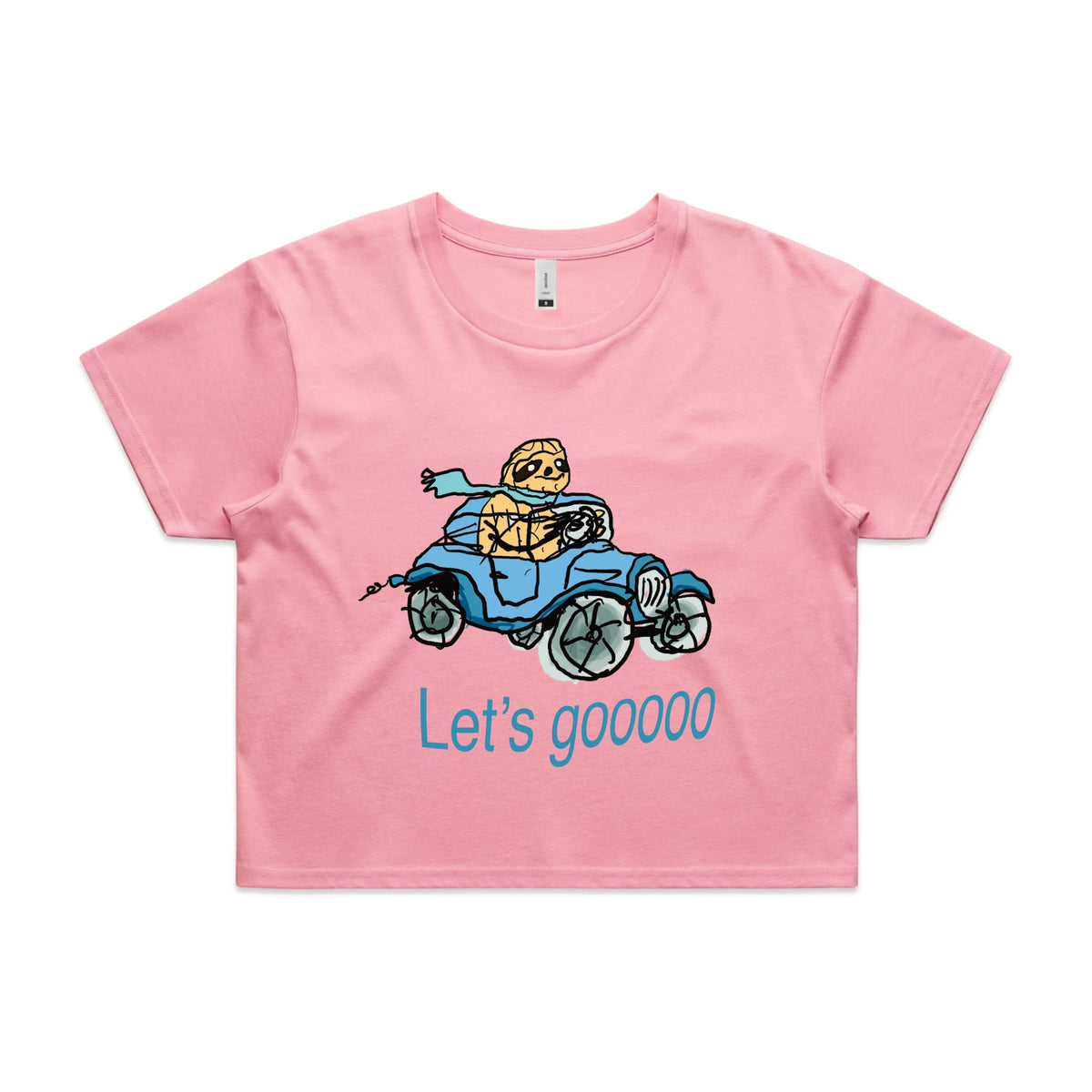 Bubblegum crop top with Let's Gooooo graphic by Lonely Kids Club