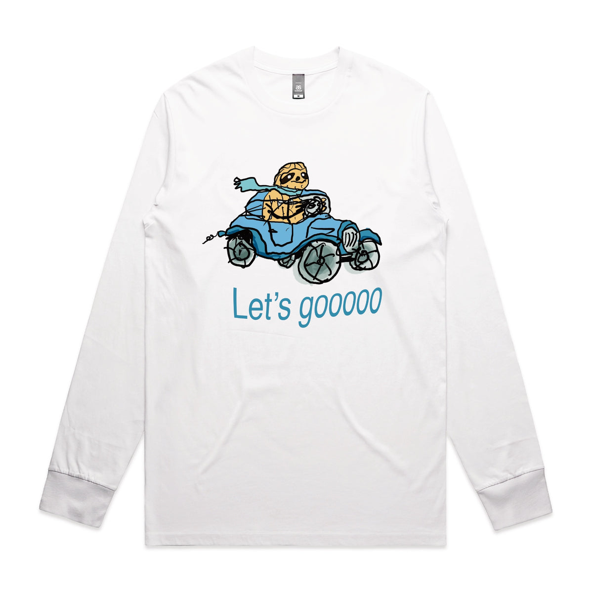 White long sleeve t-shirt with Let's Gooooo graphic by Lonely Kids Club