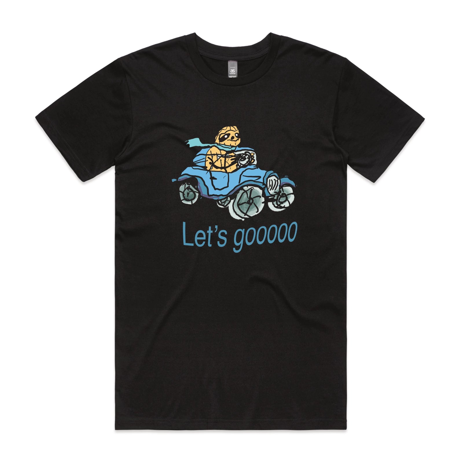 Black unisex t-shirt with Let's Gooooo graphic by Lonely Kids Club