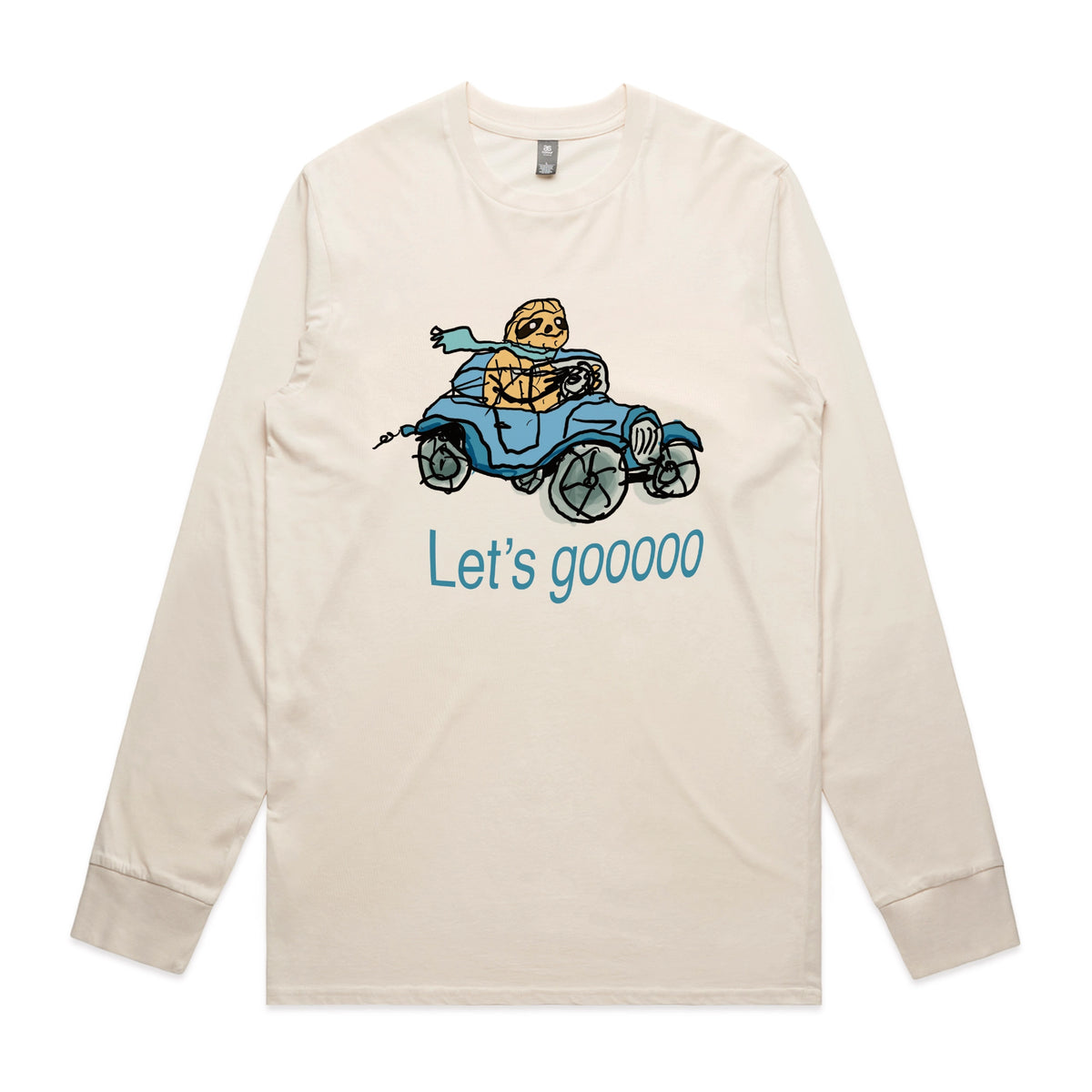 Ecru long sleeve t-shirt with Let's Gooooo graphic by Lonely Kids Club