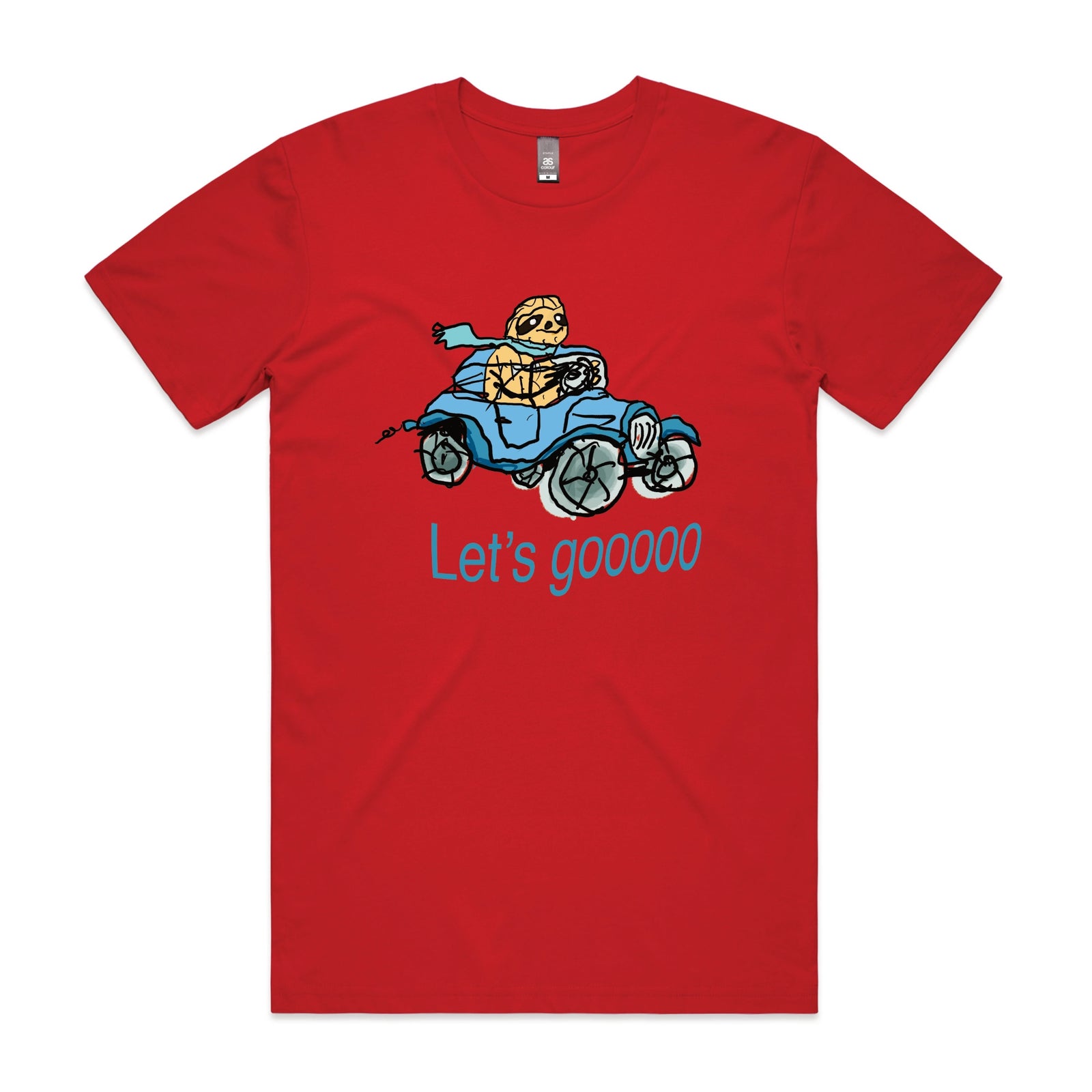 Red unisex t-shirt with Let's Gooooo graphic by Lonely Kids Club