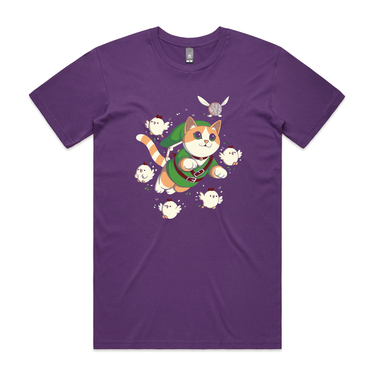 Purple unisex t-shirt with Link Cat graphic by Lonely Kids Club