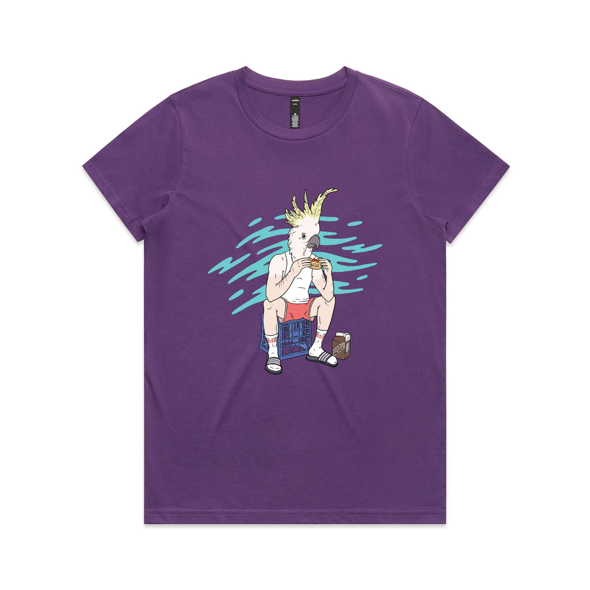 Purple fitted womens t-shirt with This Is Living graphic by Lonely Kids Club