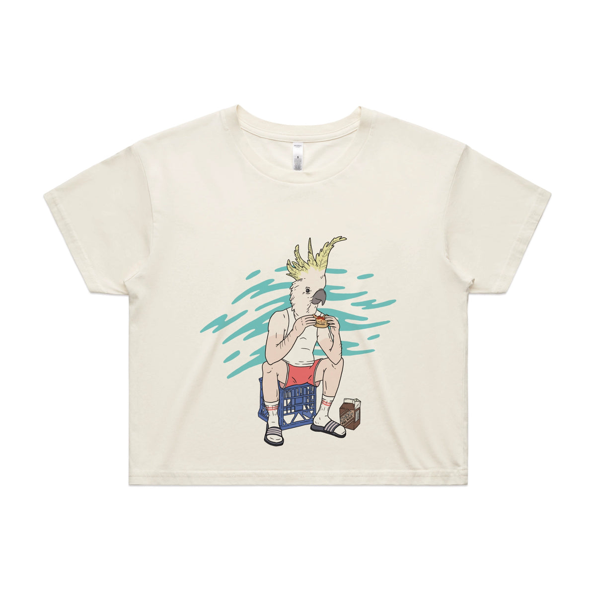 Ecru crop top with This Is Living graphic by Lonely Kids Club