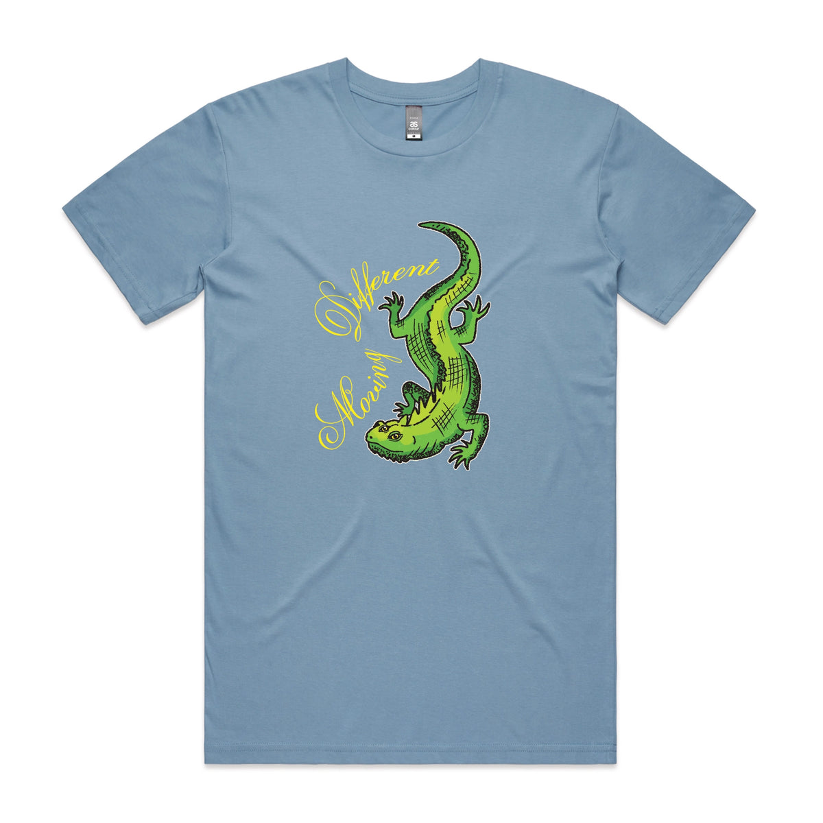 Carolina Blue unisex t-shirt with Moving Different Lizard graphic by Lonely Kids Club