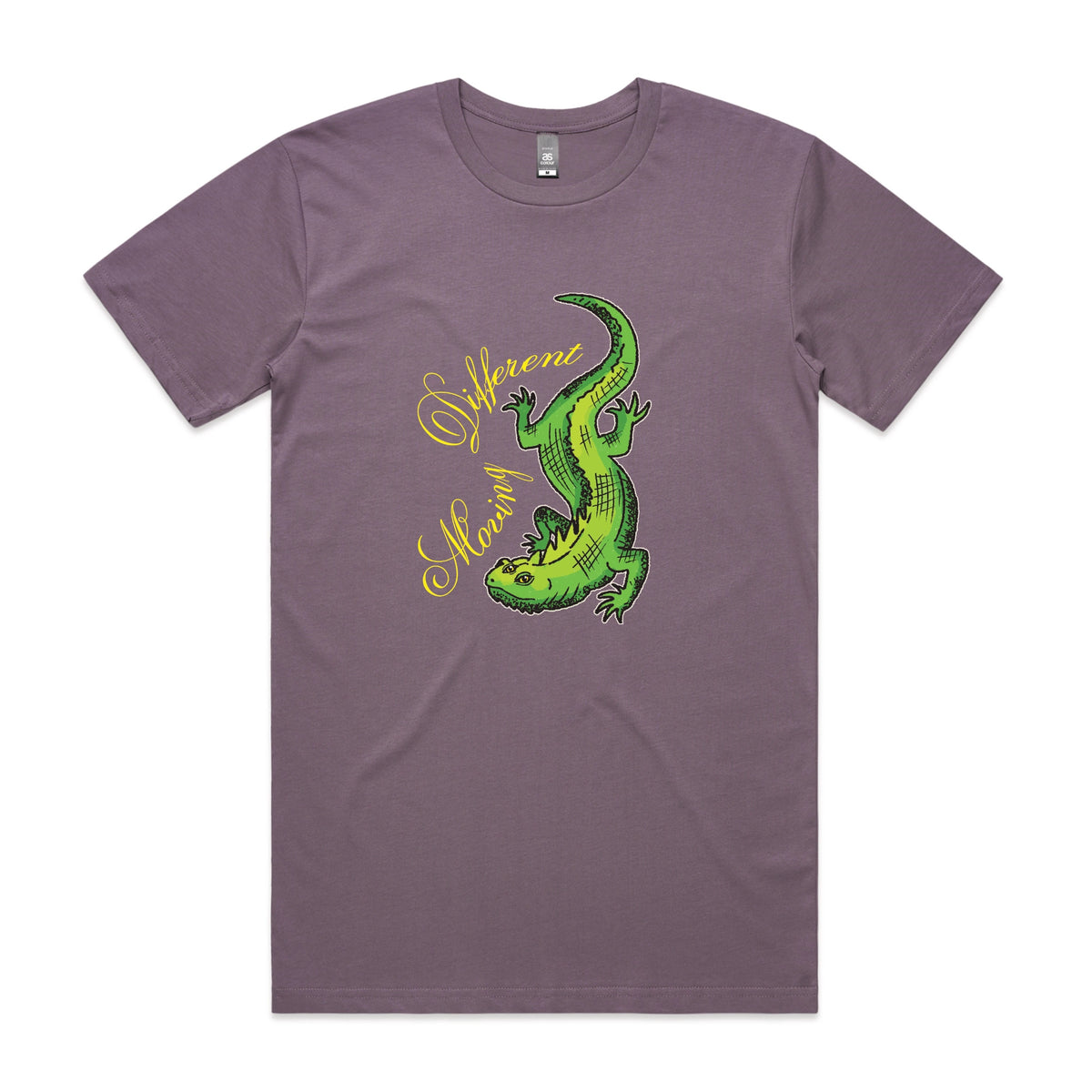 Mauve unisex t-shirt with Moving Different Lizard graphic by Lonely Kids Club