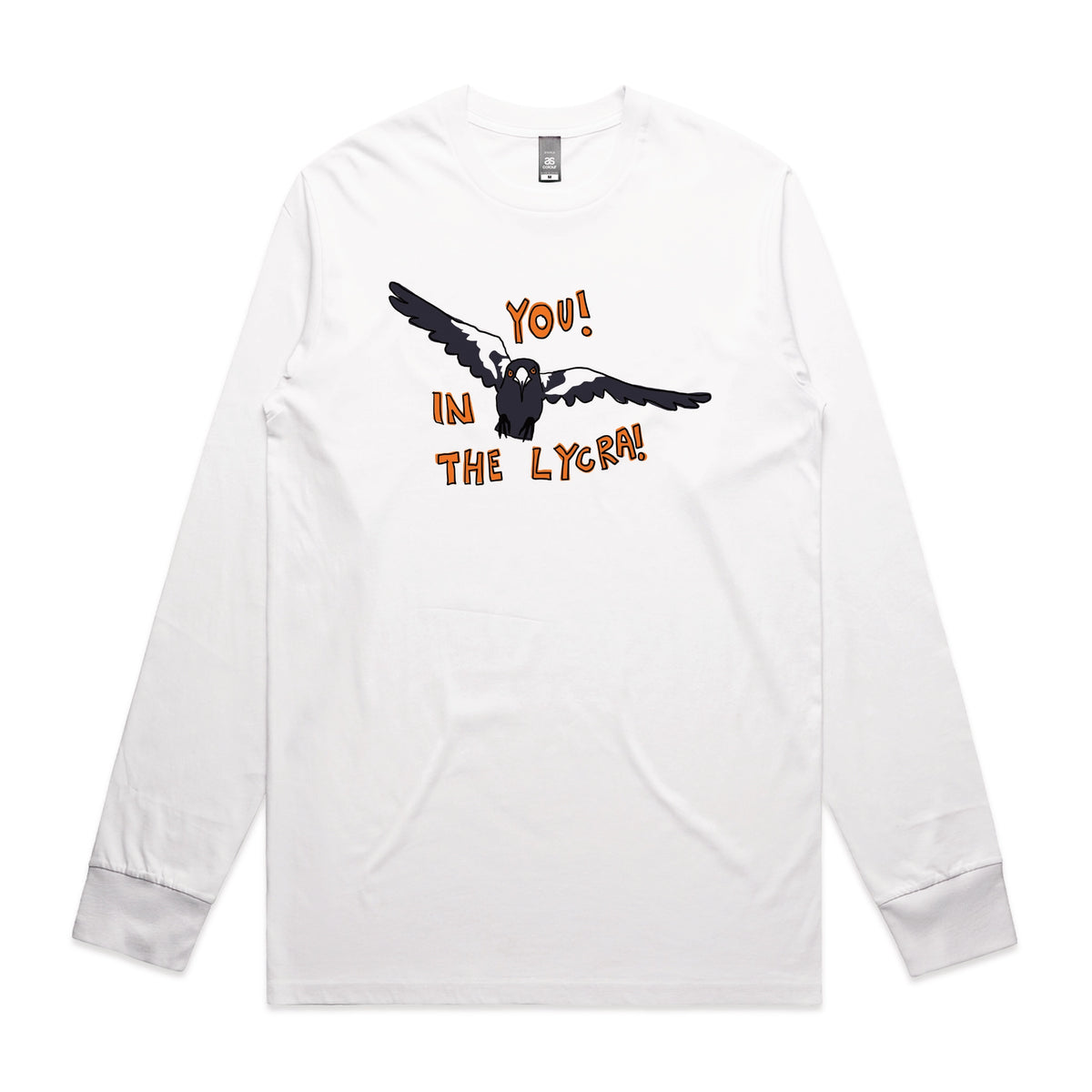 White long sleeve t-shirt with In The Lycra graphic by Lonely Kids Club