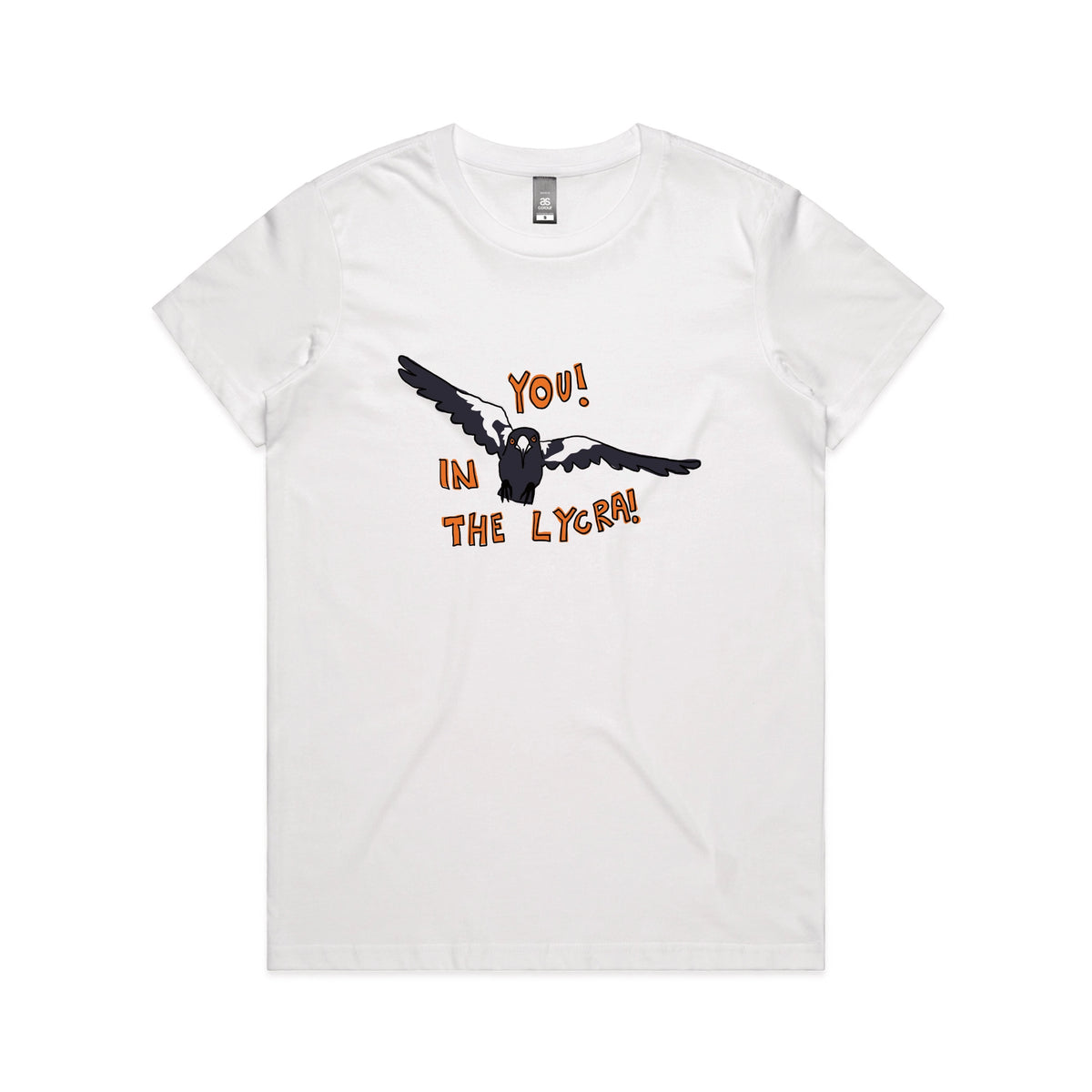 White fitted womens t-shirt with In The Lycra graphic by Lonely Kids Club