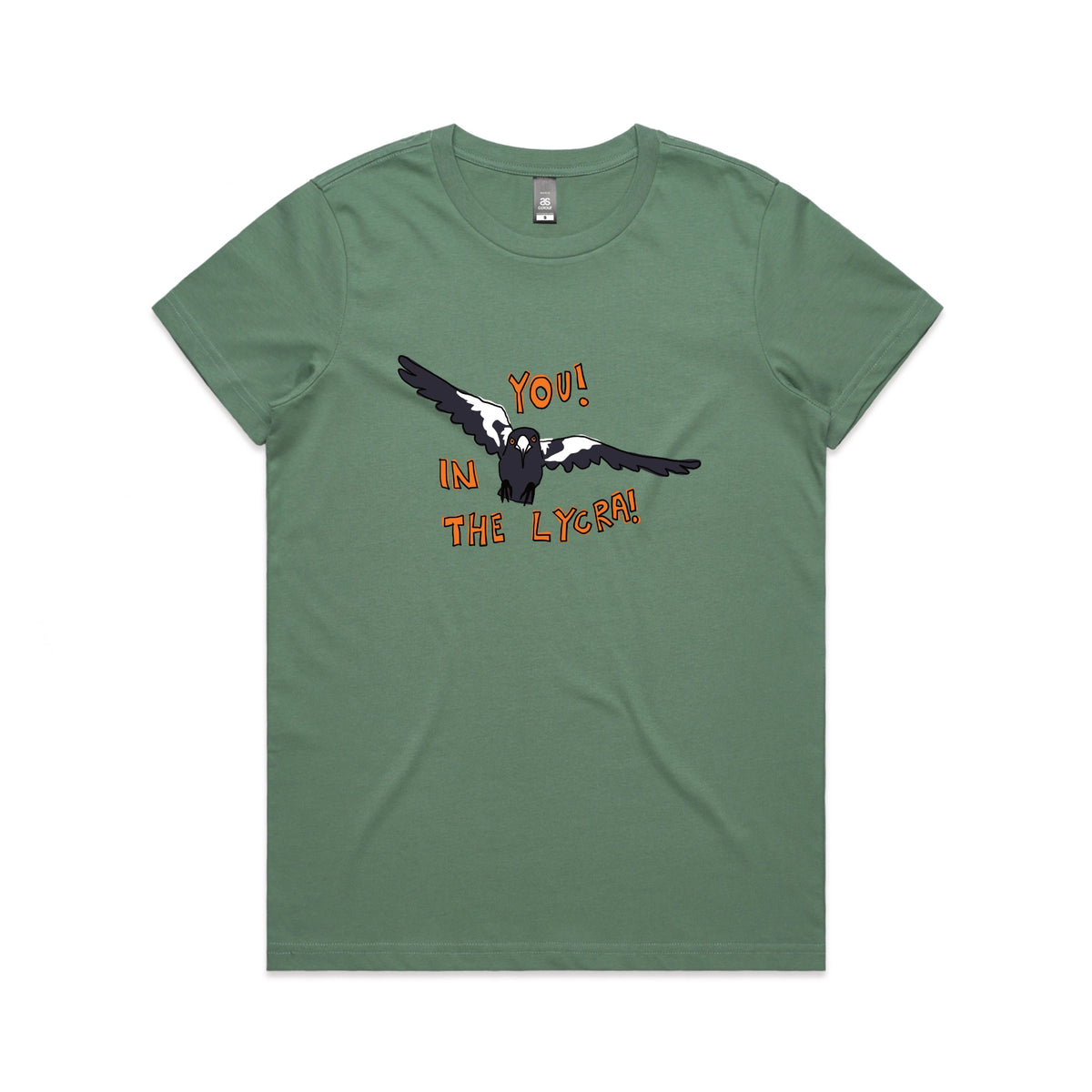 Sage fitted womens t-shirt with In The Lycra graphic by Lonely Kids Club