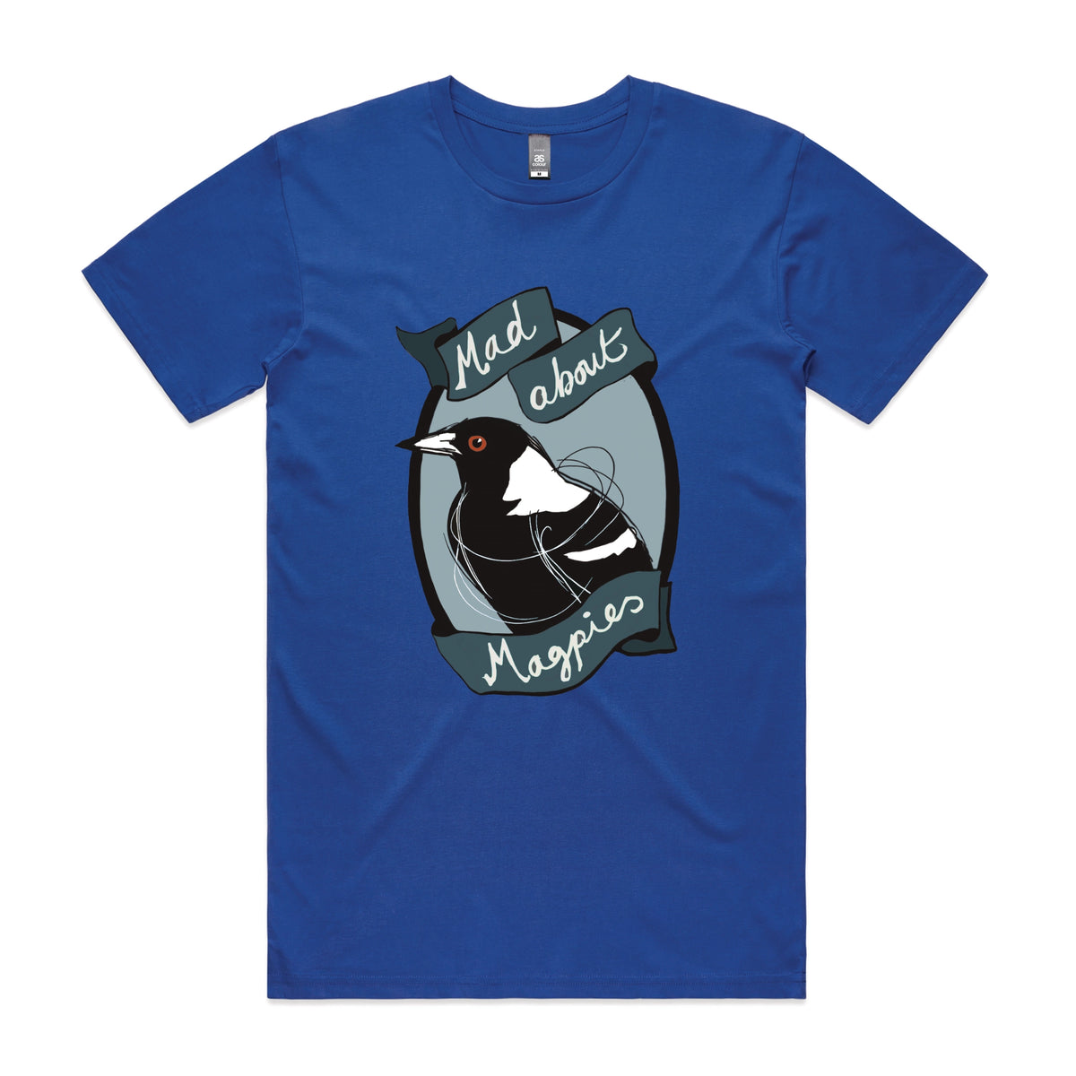 Royal Blue unisex t-shirt with Mad About Magpies graphic by Lonely Kids Club