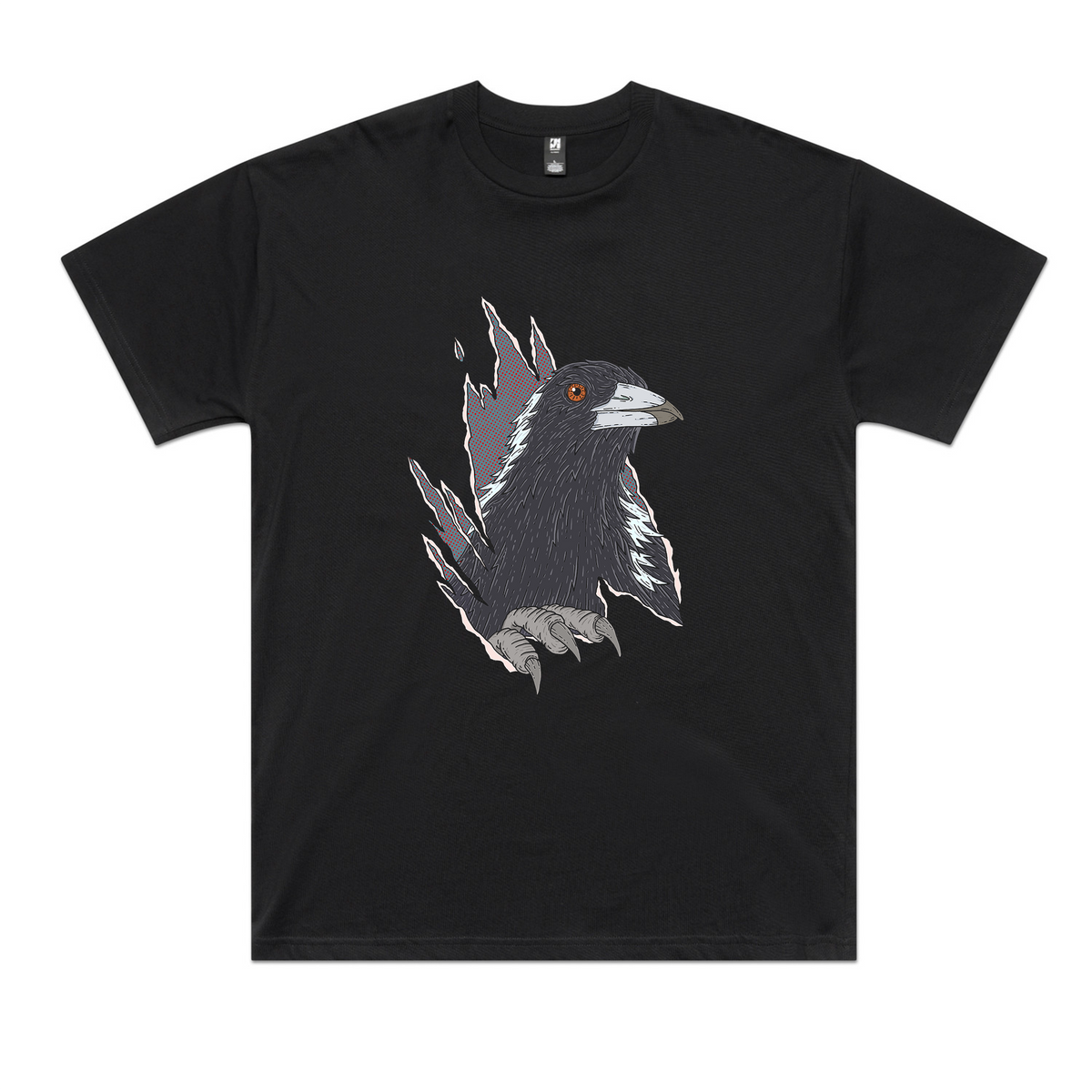 Black oversized t-shirt with Magpie Attack graphic by Lonely Kids Club