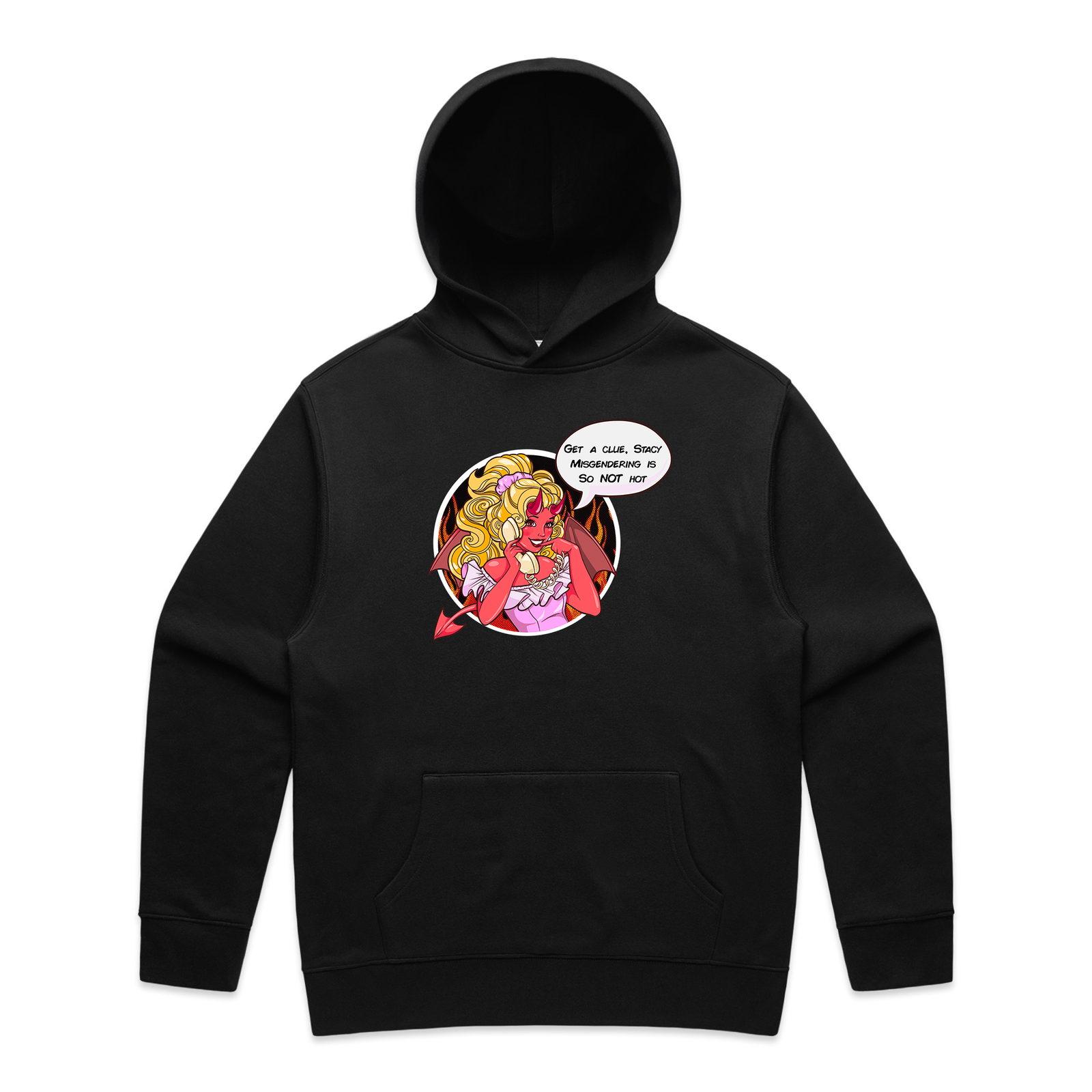 Black oversized hoodie with Misgendering Is Not Hot Hoodie graphic by Lonely Kids Club