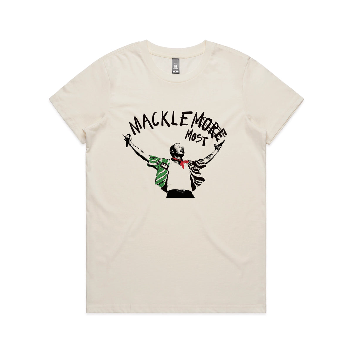 Ecru fitted womens t-shirt with Macklemost graphic by Lonely Kids Club