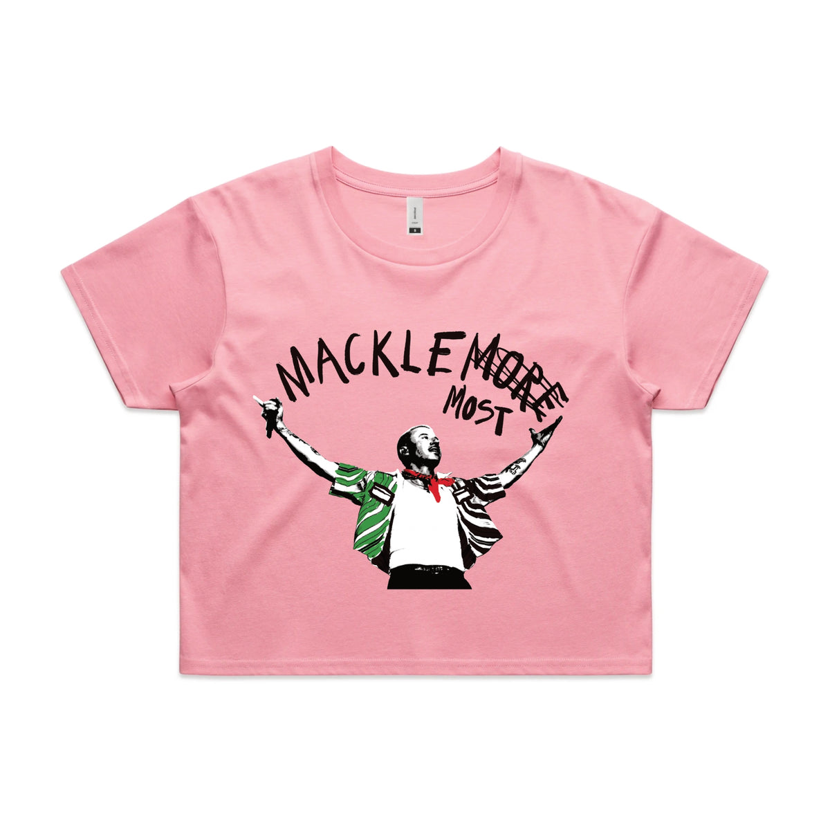 Bubblegum crop top with Macklemost graphic by Lonely Kids Club