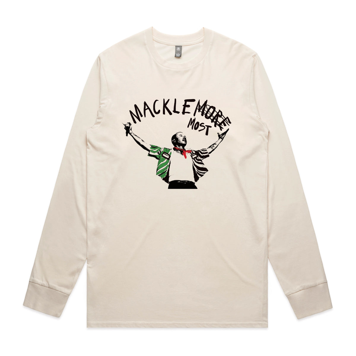 Ecru long sleeve t-shirt with Macklemost graphic by Lonely Kids Club